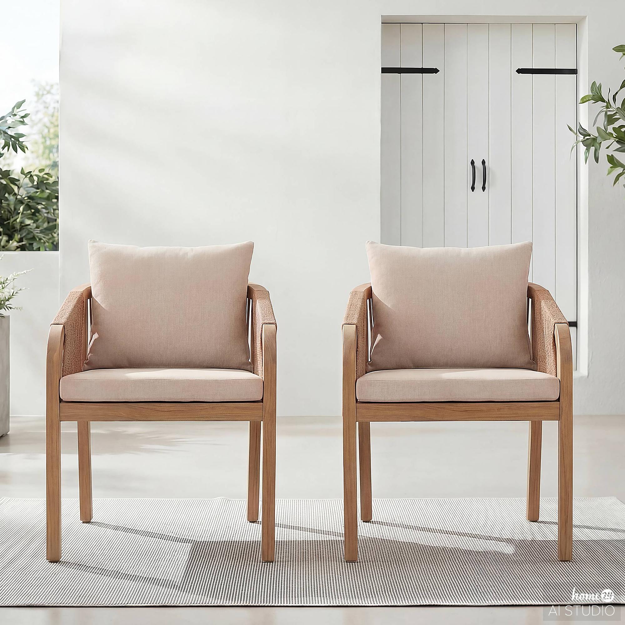 Gartenstuhl Evoa 2er-Set Akazie massiv / Webstoff Beige 0