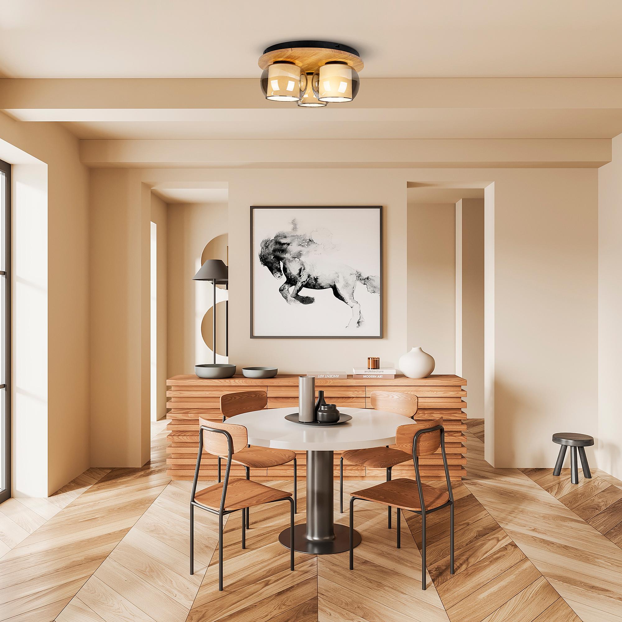 Ceiling light Texas Type B rubberwood / smoked glass 2