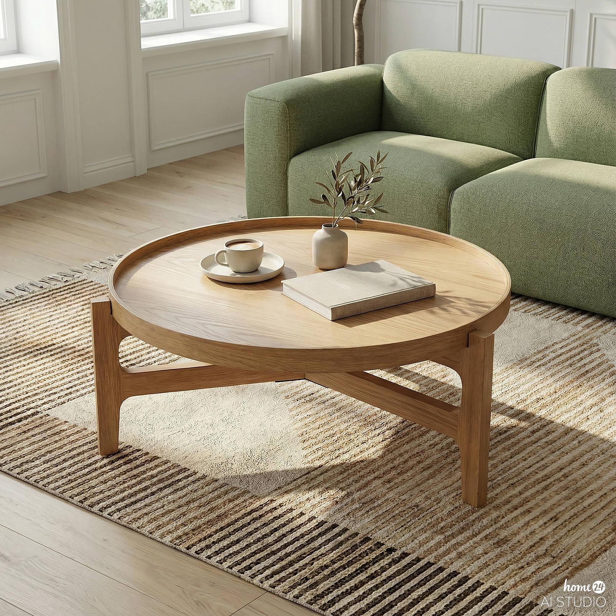 Couchtisch Klawock Echtholzfurnier Eiche Durchmesser: 74 cm 1