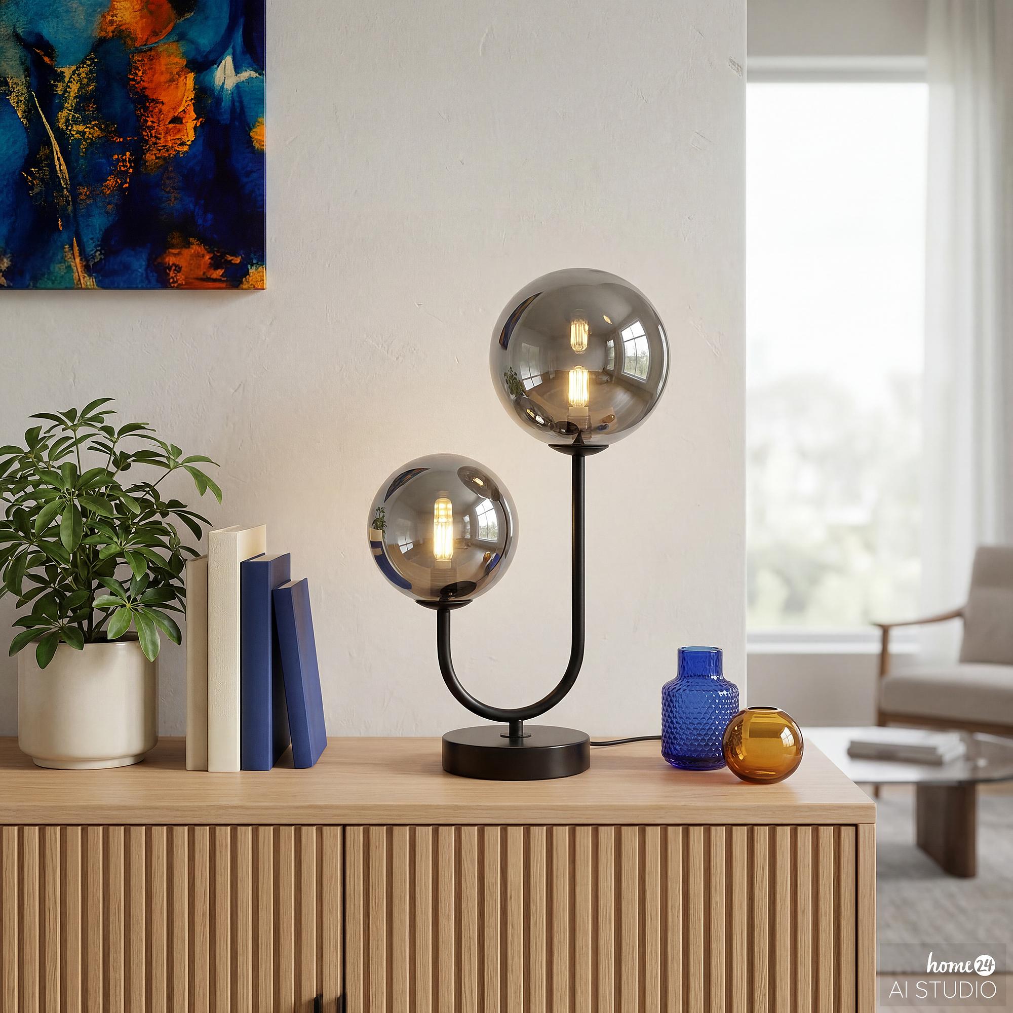 Tischleuchte Orion Rauchglas / Eisen 2-flammig Schwarz 2