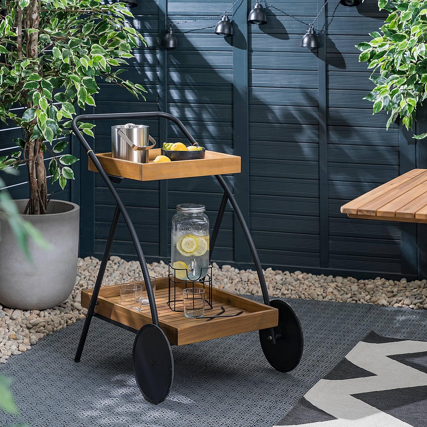 Rolly Gartenservierwagen Teilmassivholz Stahl Braun 1