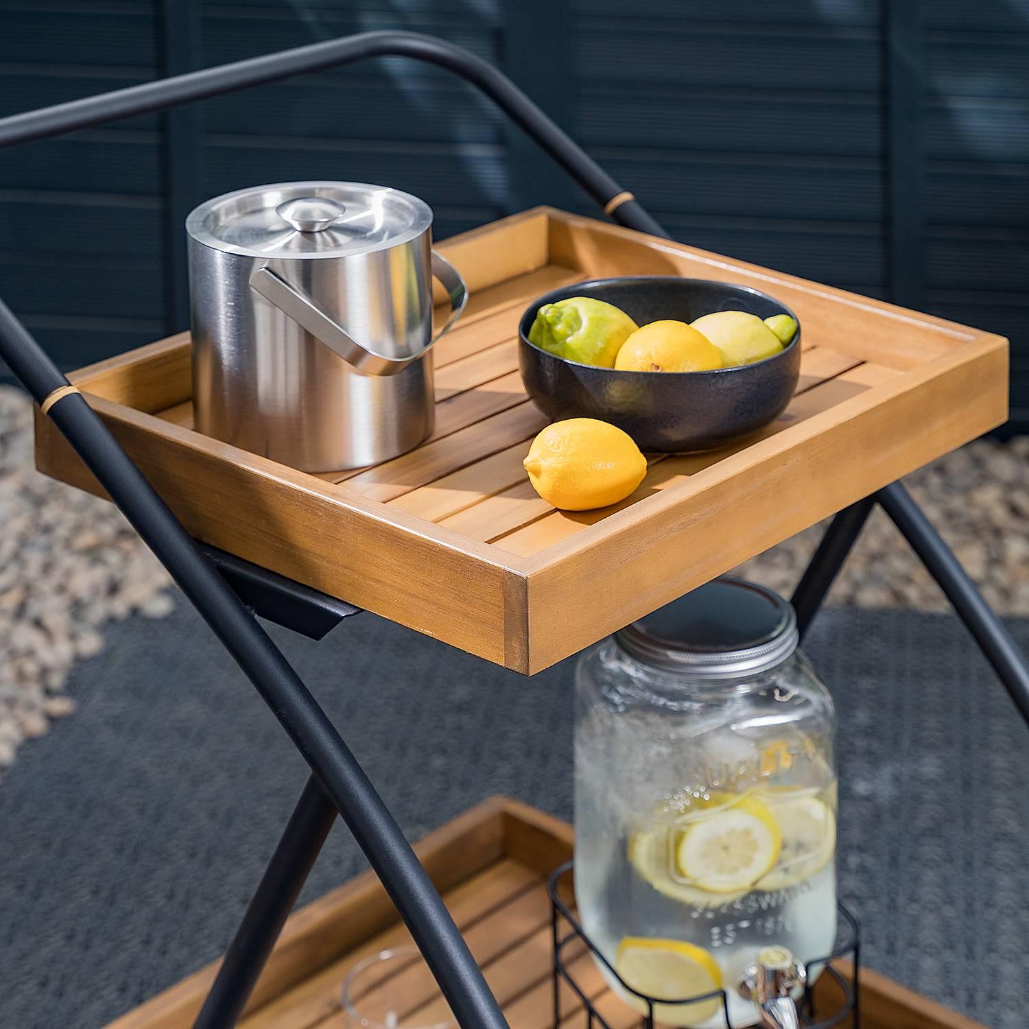 Rolly Gartenservierwagen Teilmassivholz Stahl Braun 2