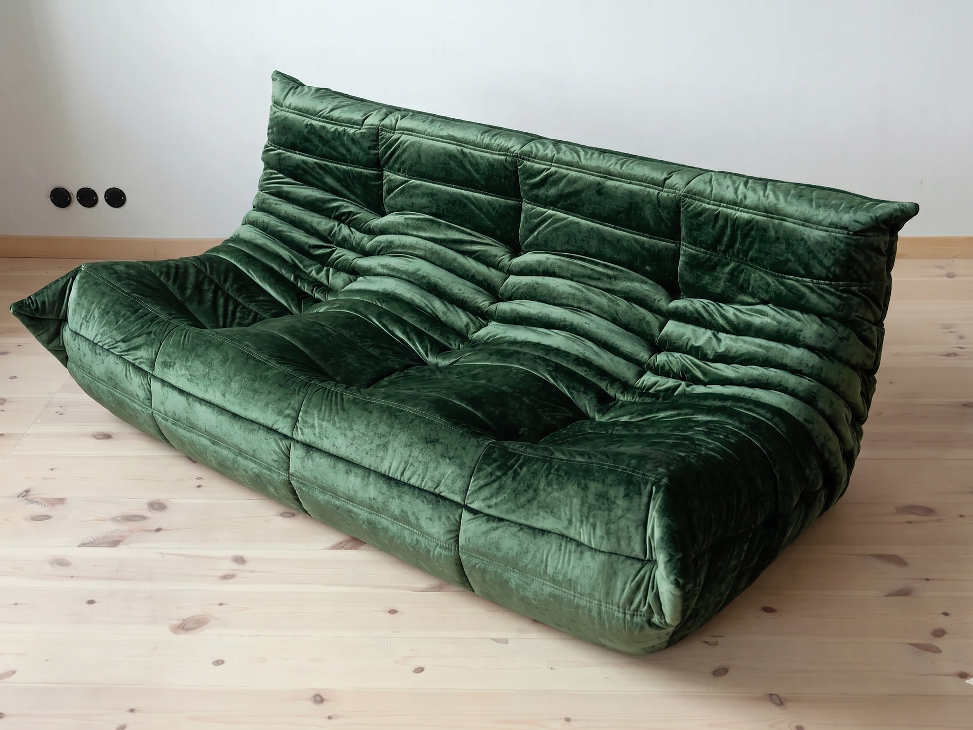 Togo Sofa 3-Seater Washed Velvet Forest Green 2