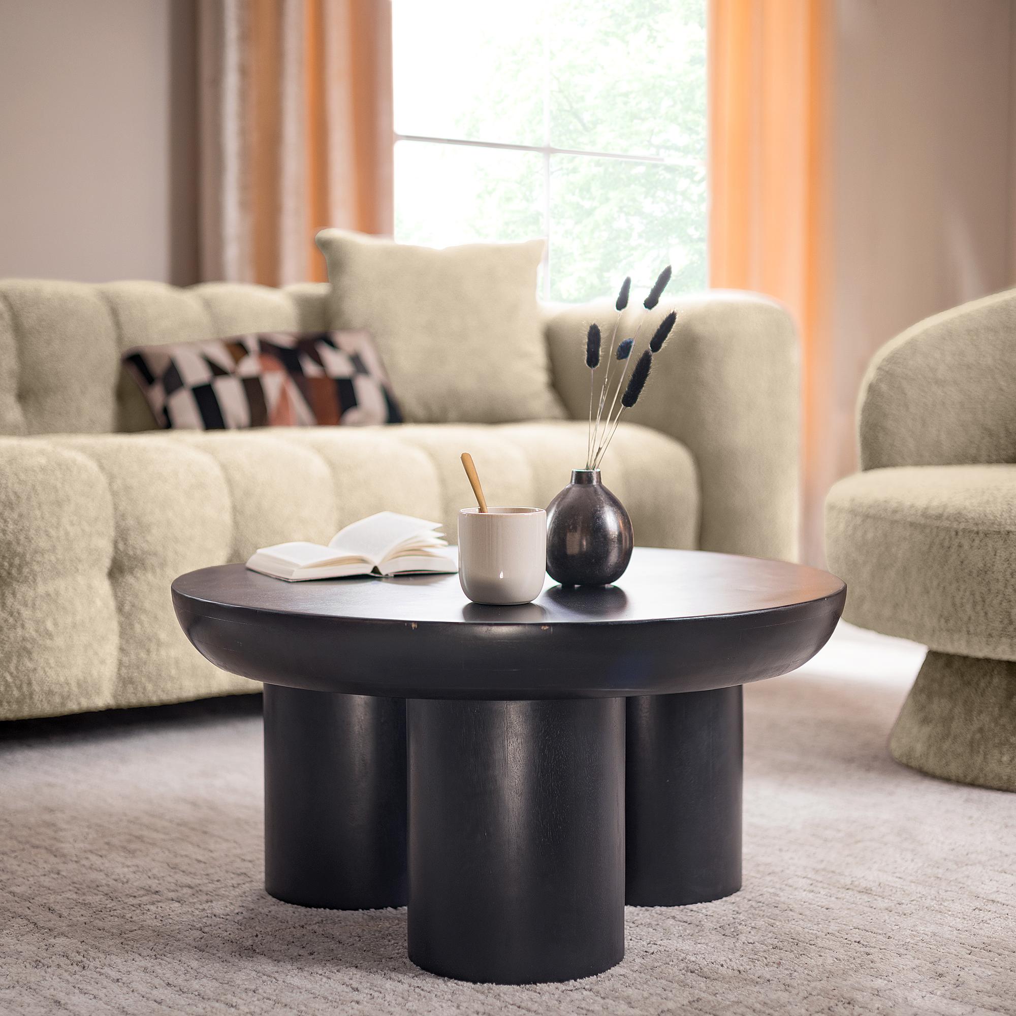 Massiver Couchtisch OLIDE Akazie Schwarz 4