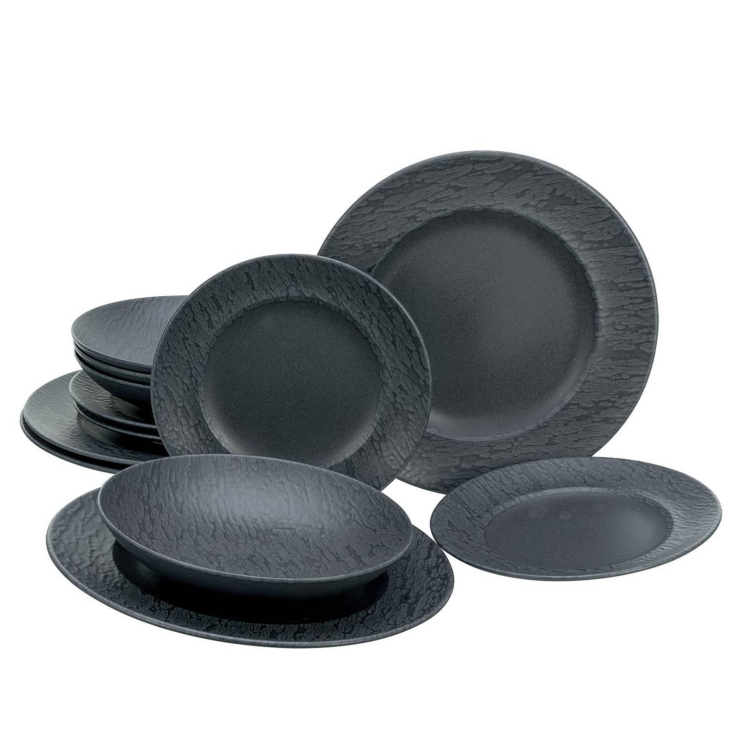 Tafelservice Schiefer Steinzeug Schwarz 12-teilig 1