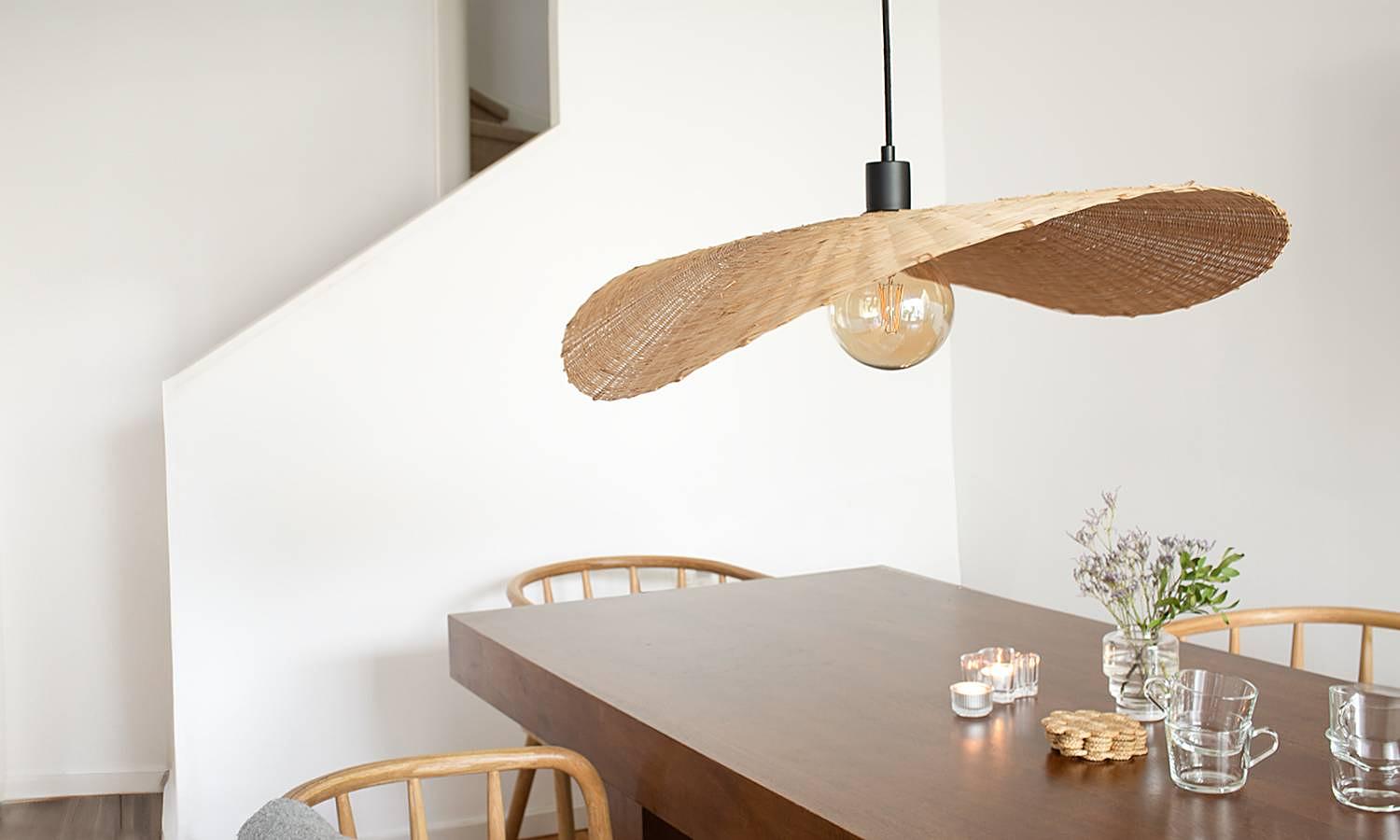 Pendelleuchte Rayo Eisen / Bambus 1-flammig Beige 3