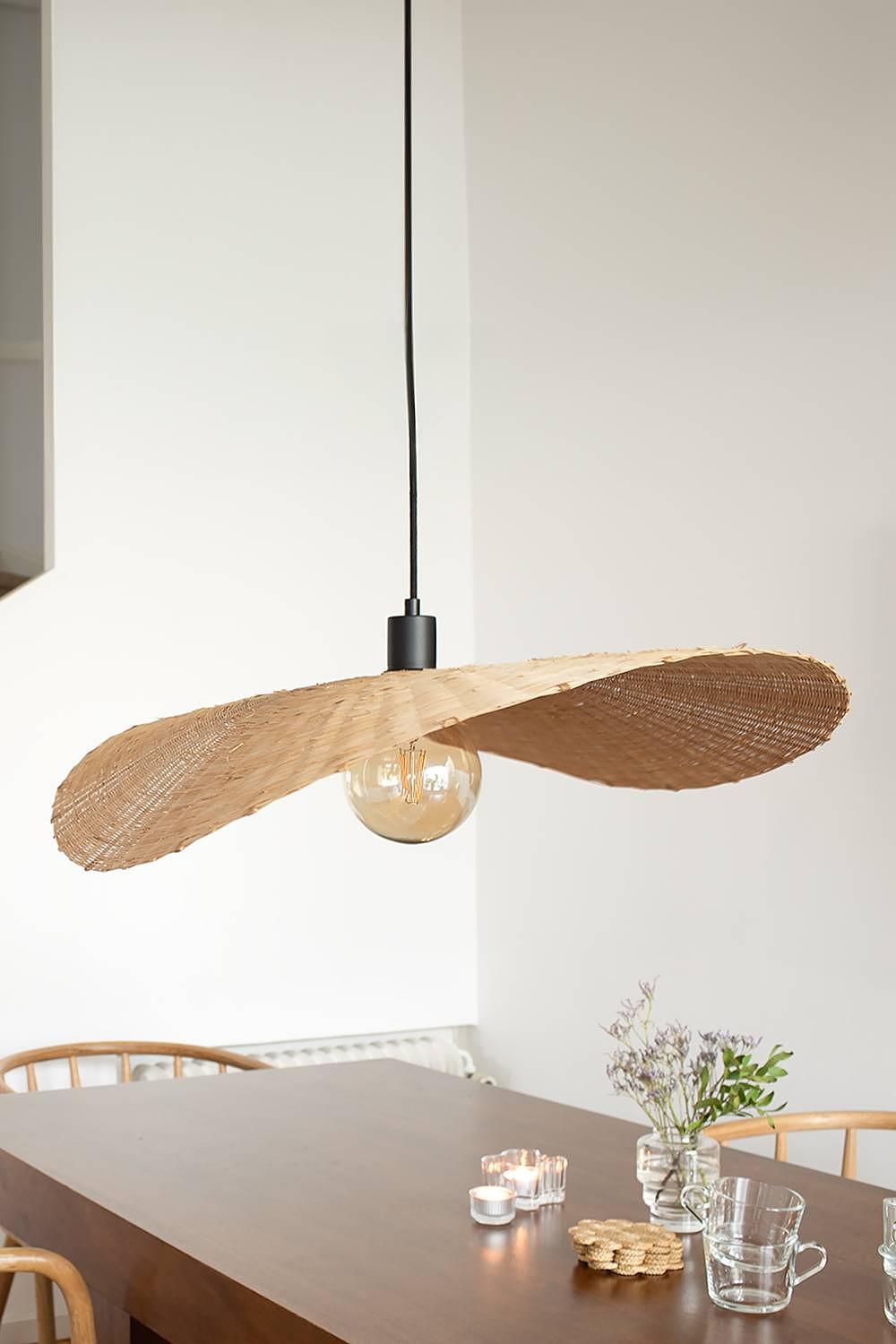 Pendelleuchte Rayo Eisen / Bambus 1-flammig Beige 2