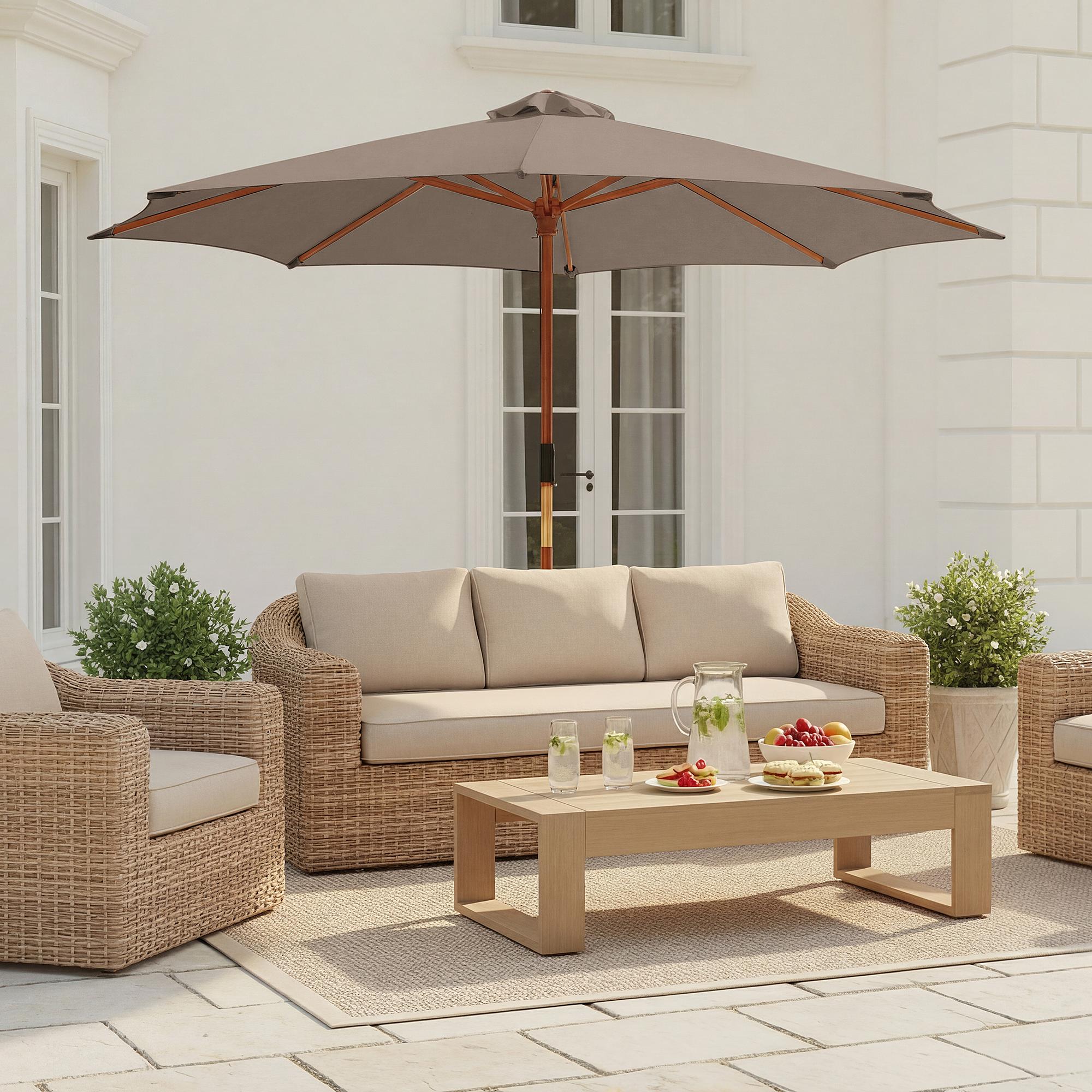 Sonnenschirm Sombrilla Eukalyptus massiv / Polyester Taupe 2