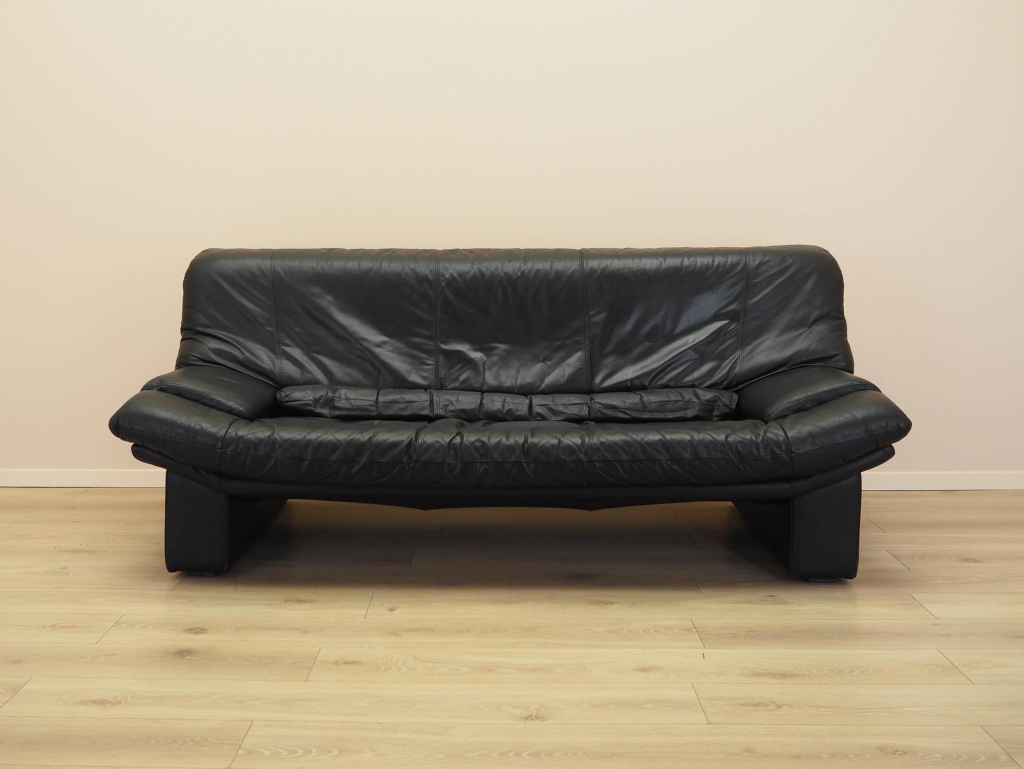 Schwarzes Ledersofa 1960er Jahre 1