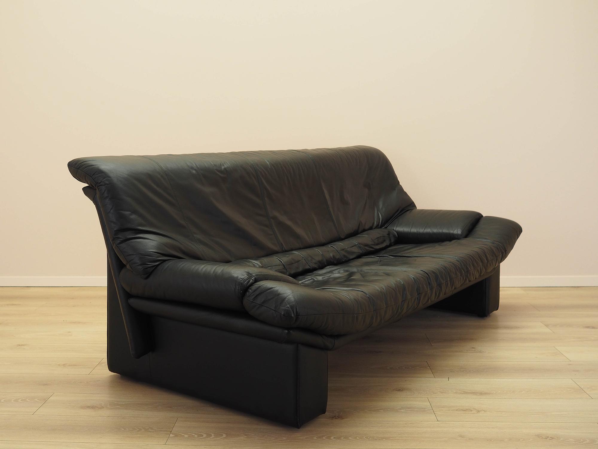 Schwarzes Ledersofa 1960er Jahre 9