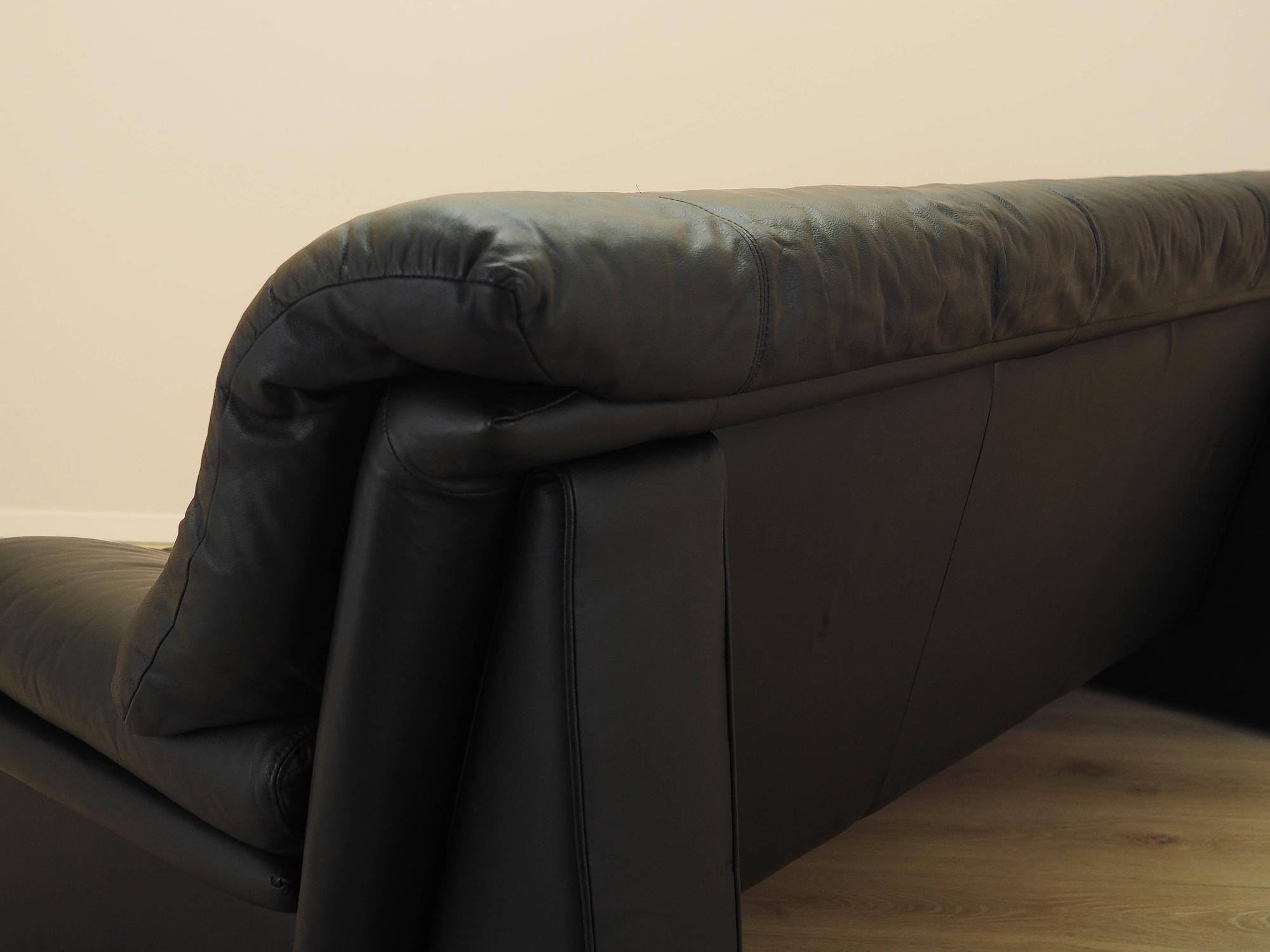 Schwarzes Ledersofa 1960er Jahre 5