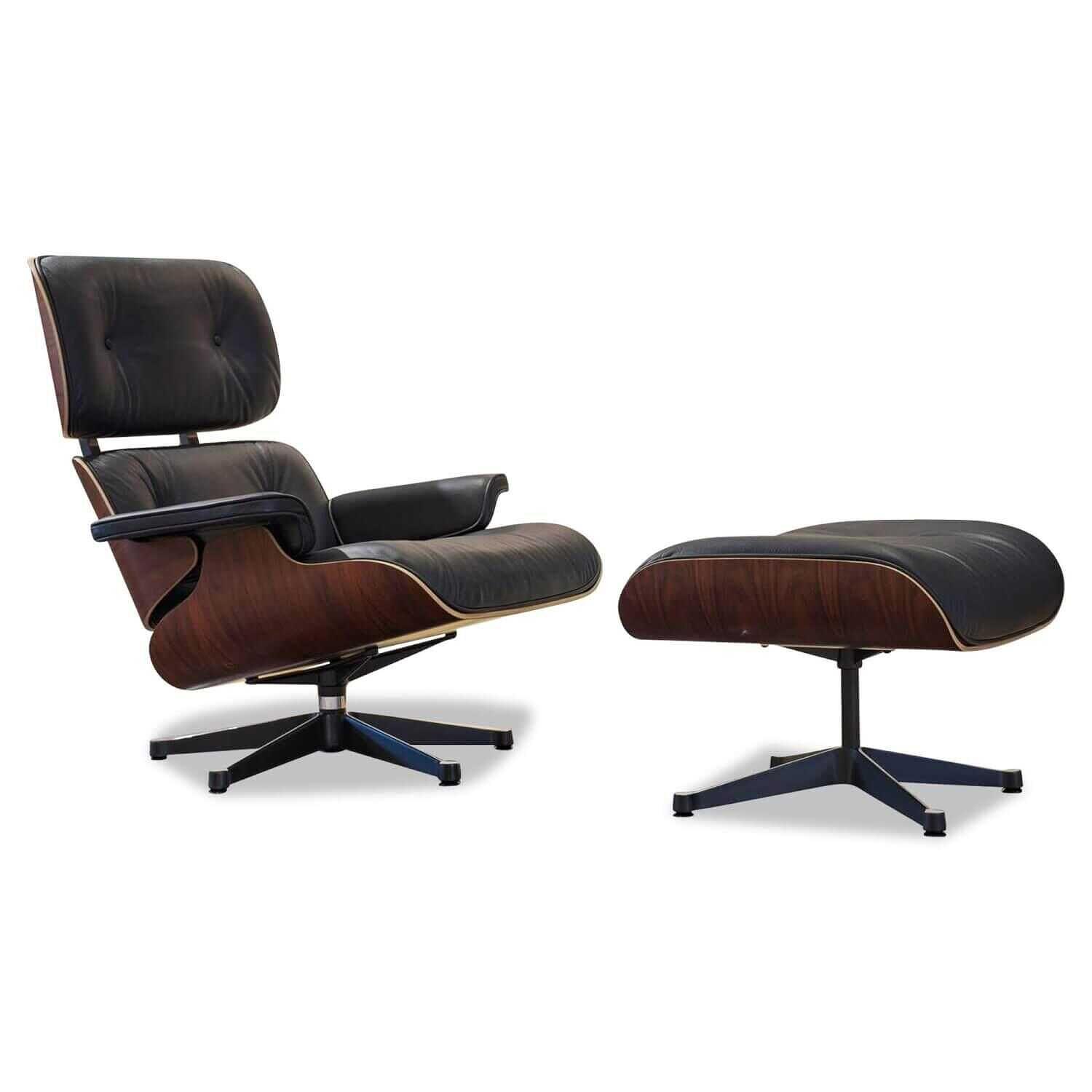 Vitra Lounge Chair Santos Leder Premium Schwarz Ottoman 0