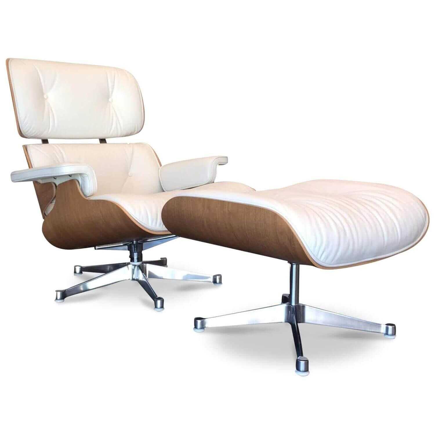 Vitra Sessel Lounge Chair mit Ottoman Leder Weiß Nussbaum 0
