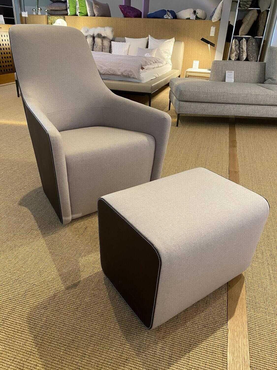 Walter Knoll Sessel Foster 520-10C Flanell Grau mit Hocker 1