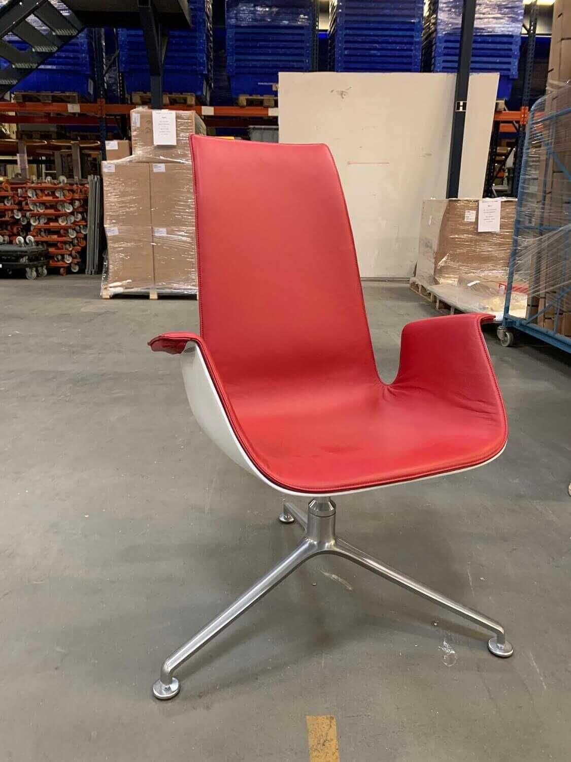 Schalensessel FK Leder Congress Rot Gestell Aluminium 2