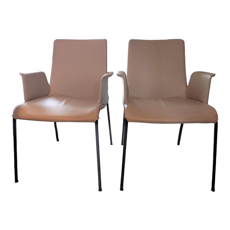 Walter Knoll 2er Set Leder-Stuhl Liz mit Armlehne Steingrau 3
