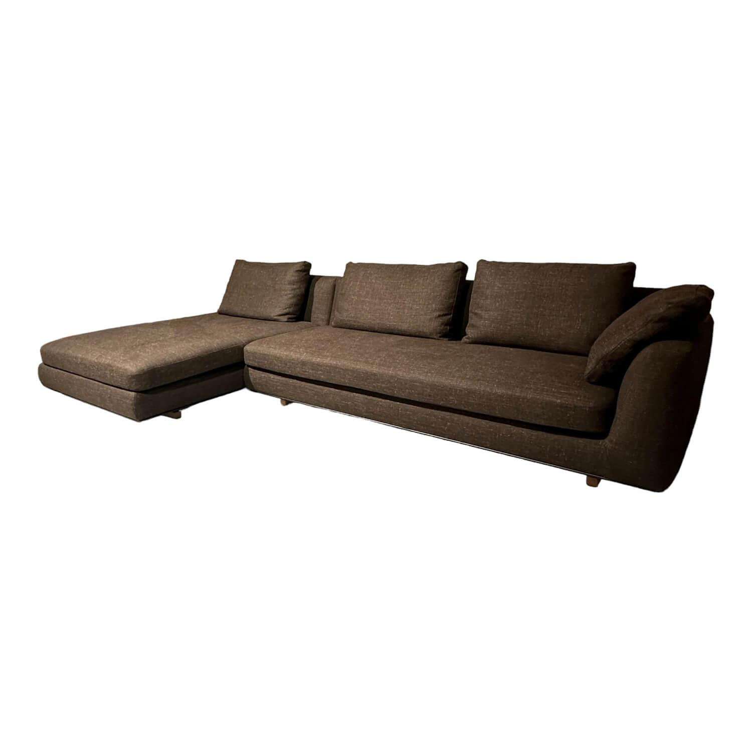 Tama Living Ecksofa Stoff B&B Spora Braun Kufen Eiche 0