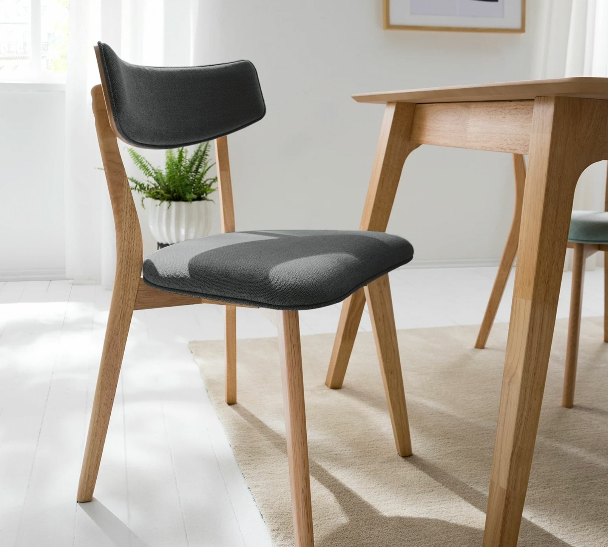 2x Dining chair Rubberwood and fabric grey 3