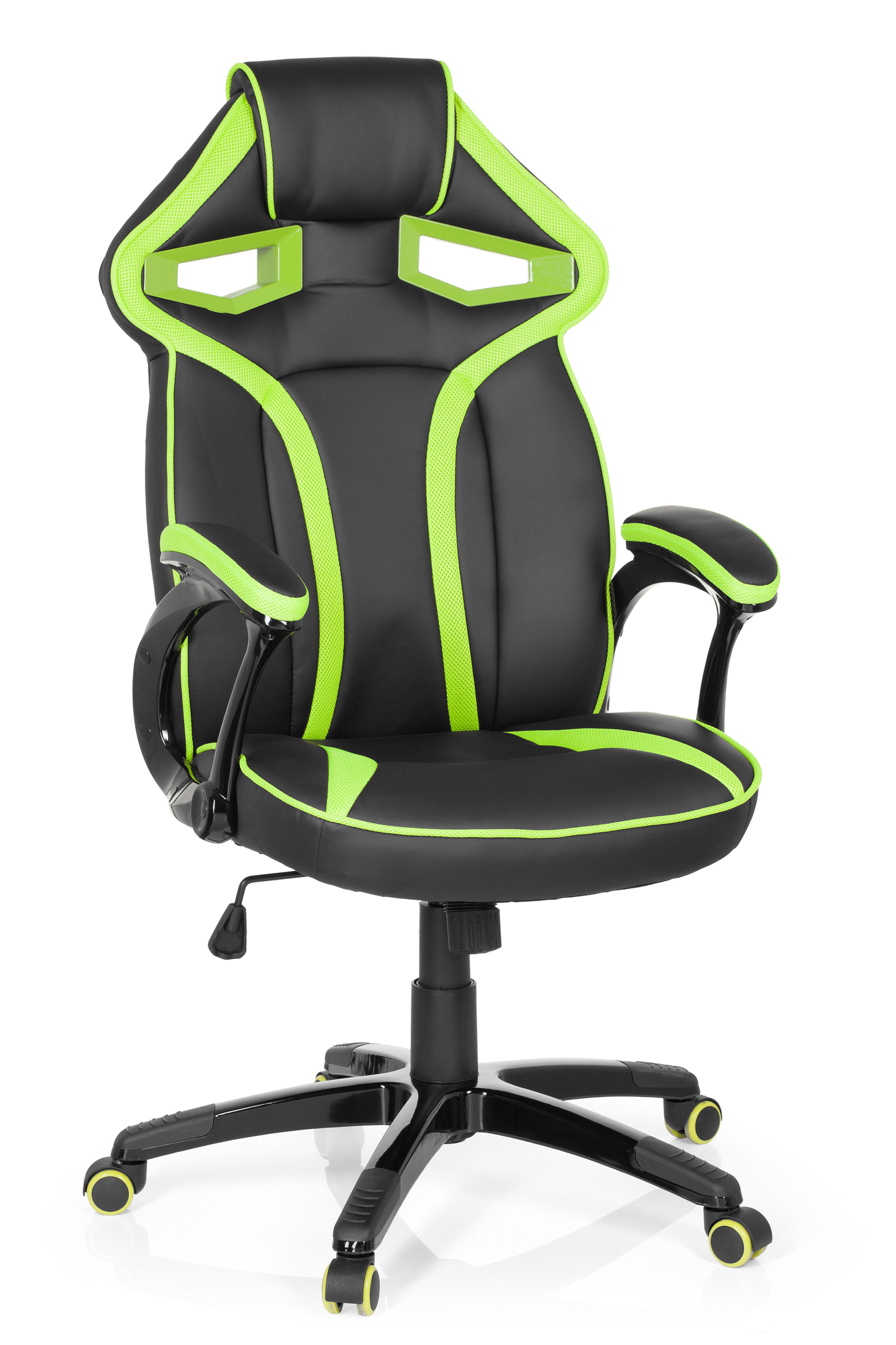 Gaming office chair artificial leather black green 2