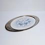 Art-Deco Tablett mit Porzellanplatte & blauem Spritzdekor 0