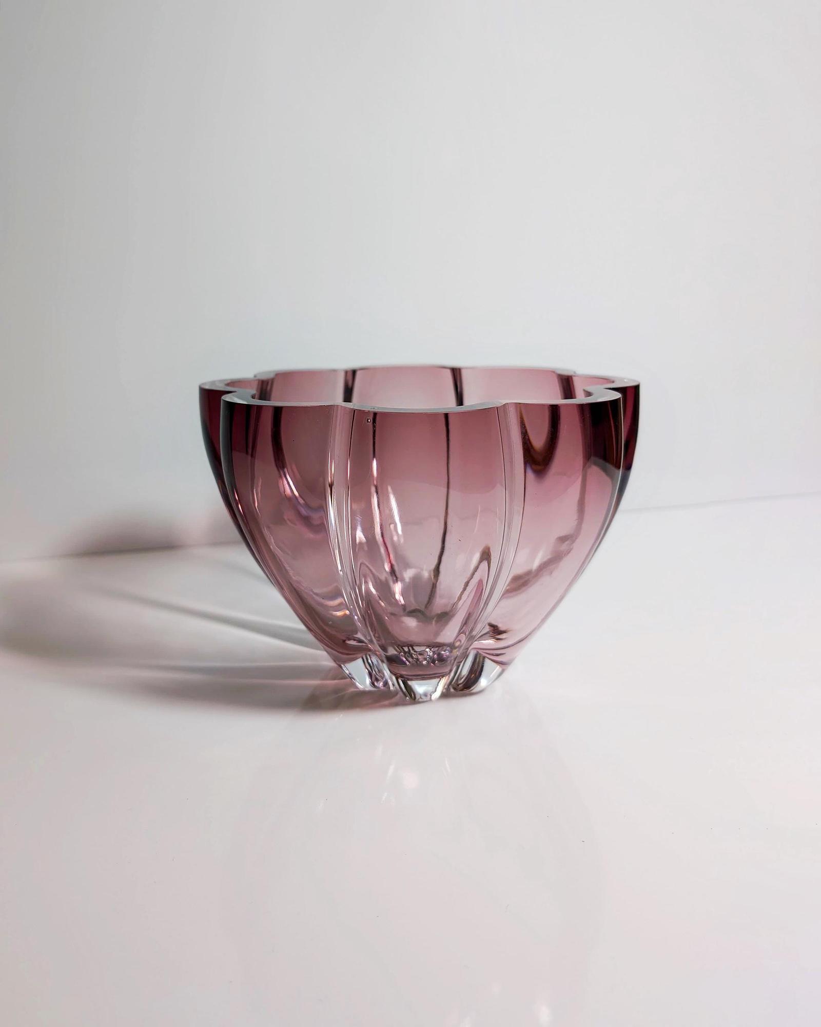 Vintage Kristallglasschale in Cranberry & Transparent 0