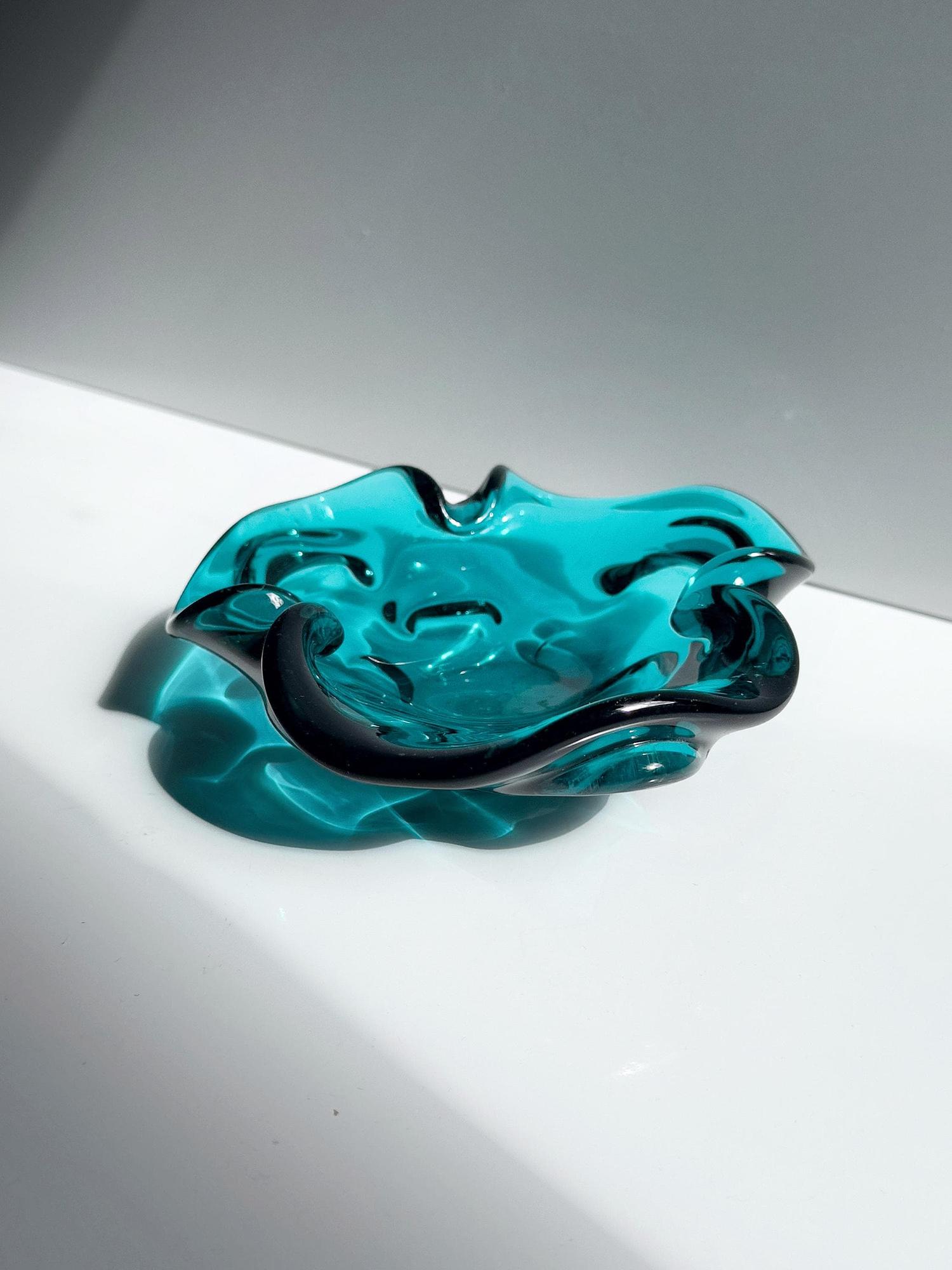 Vintage Murano Glas-Aschenbecher in Türkisgrün 4