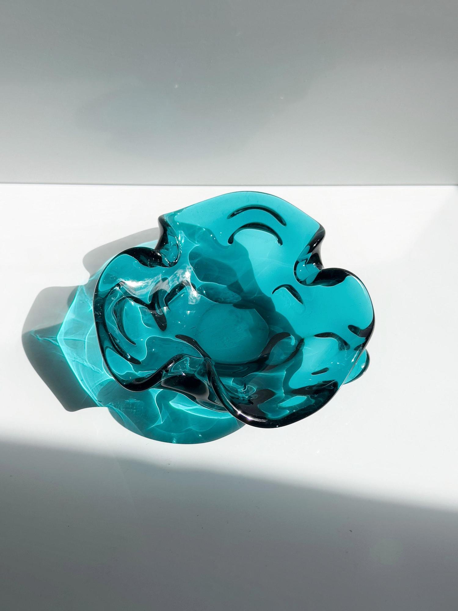 Vintage Murano Glas-Aschenbecher in Türkisgrün 3