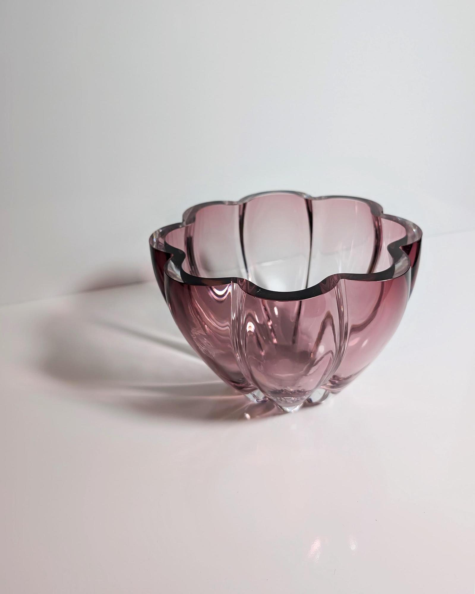 Vintage Kristallglasschale in Cranberry & Transparent 1