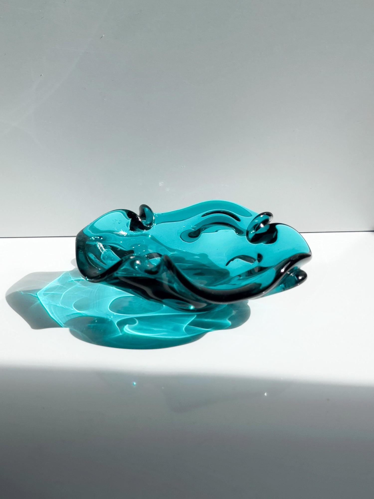 Vintage Murano Glas-Aschenbecher in Türkisgrün 1