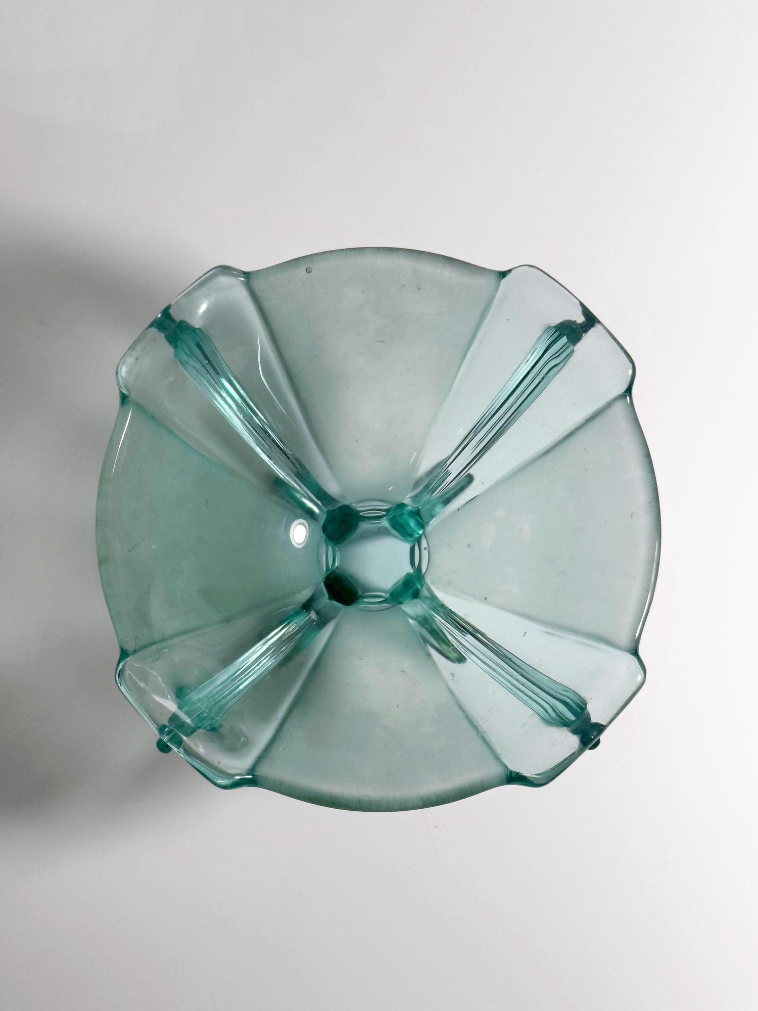 Stölzle Heřmanova Huť Art-Deco Fußschale Nr. 19283 in Aqua 2