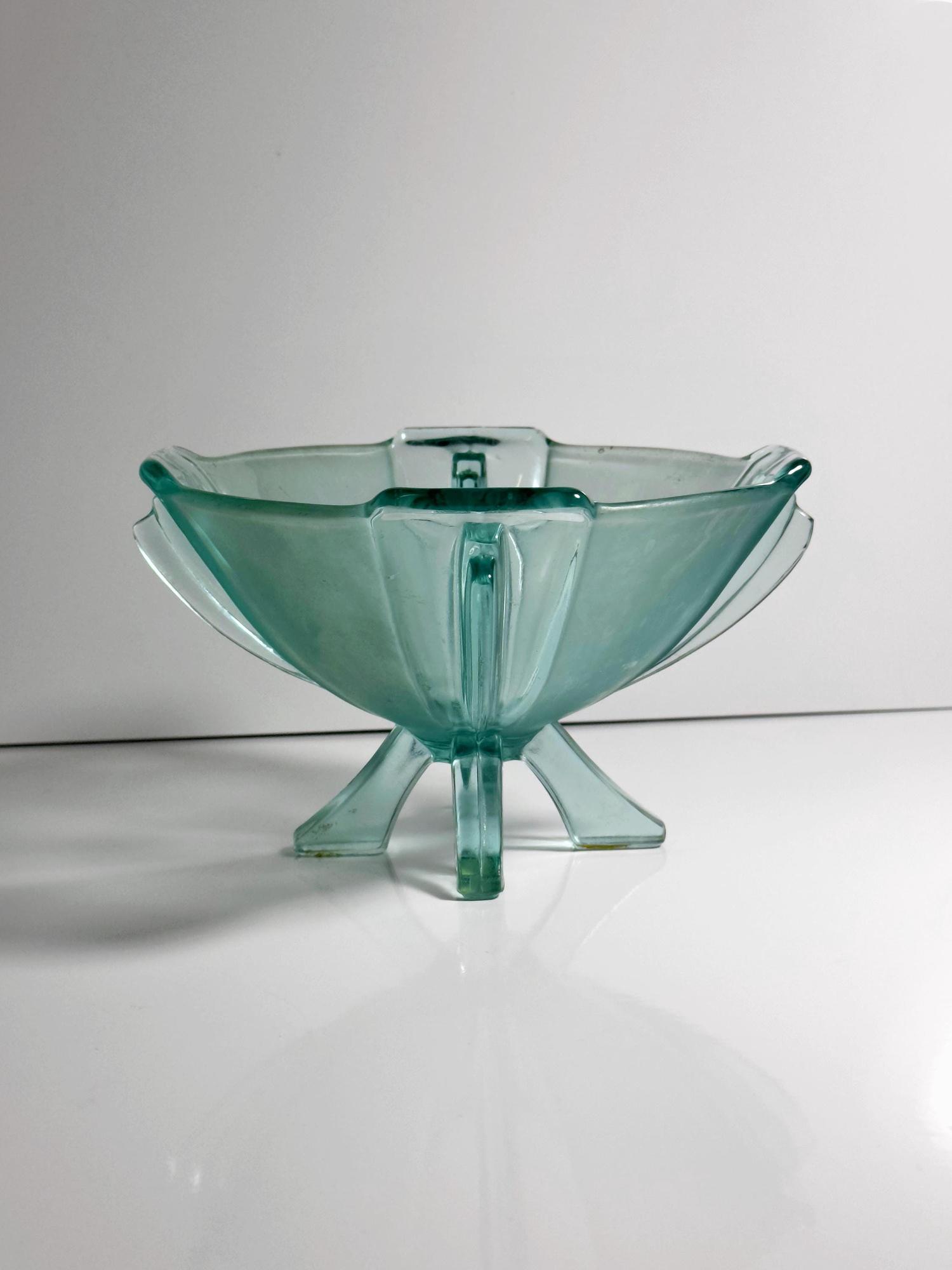 Stölzle Heřmanova Huť Art-Deco Fußschale Nr. 19283 in Aqua 0