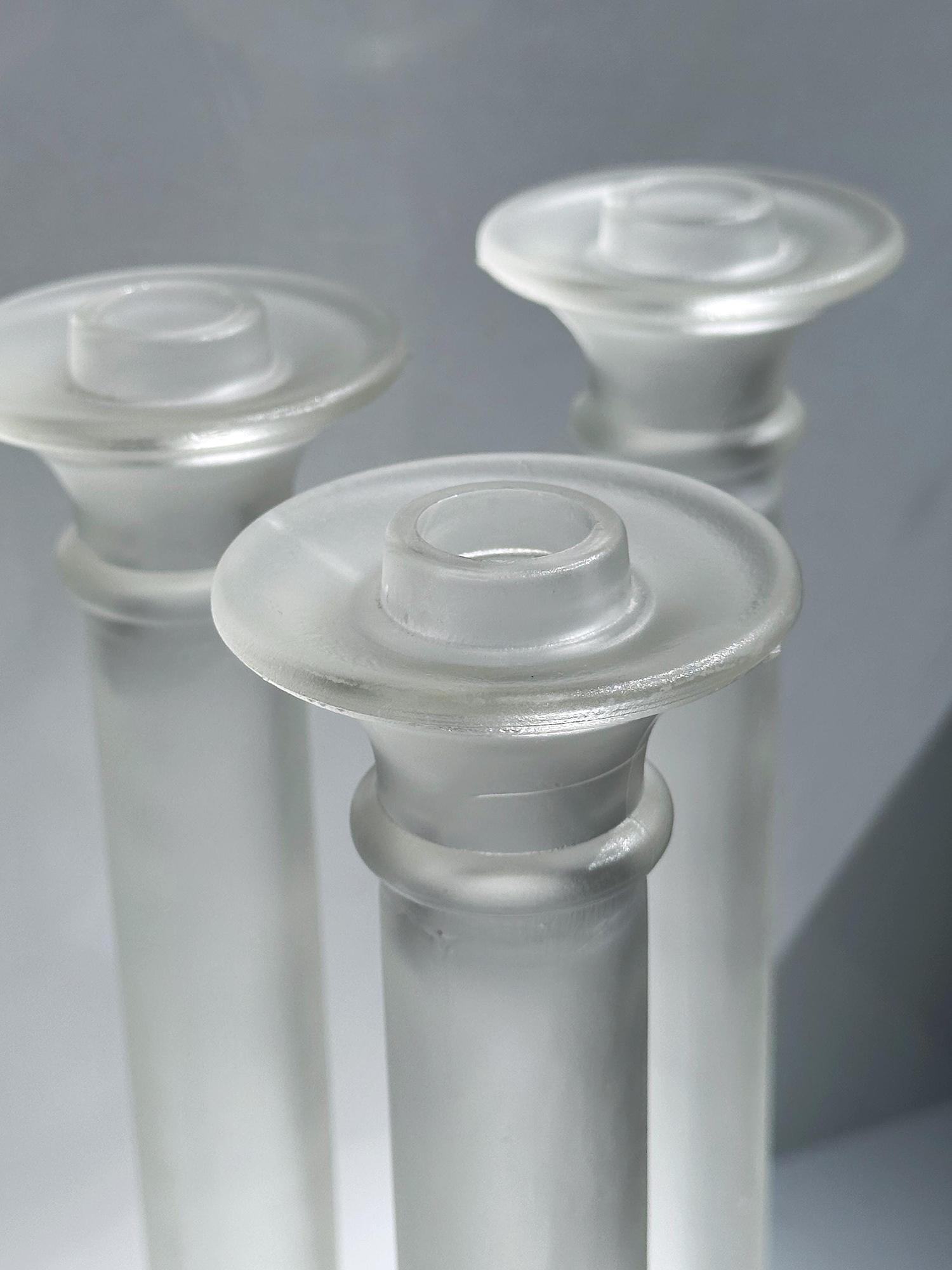 3 Vintage Glas Kerzenhalter in Säulenform, mattiert, 1980er 3
