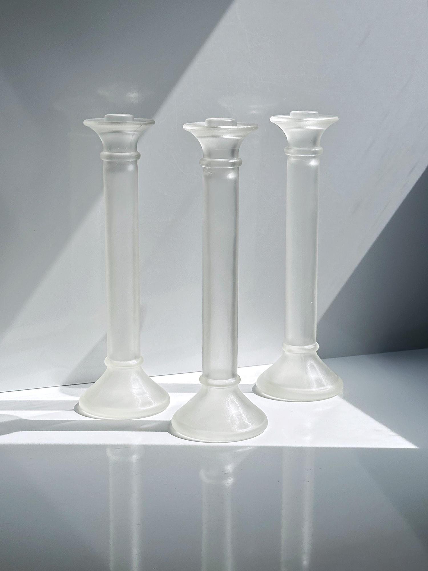 3 Vintage Glas Kerzenhalter in Säulenform, mattiert, 1980er 2