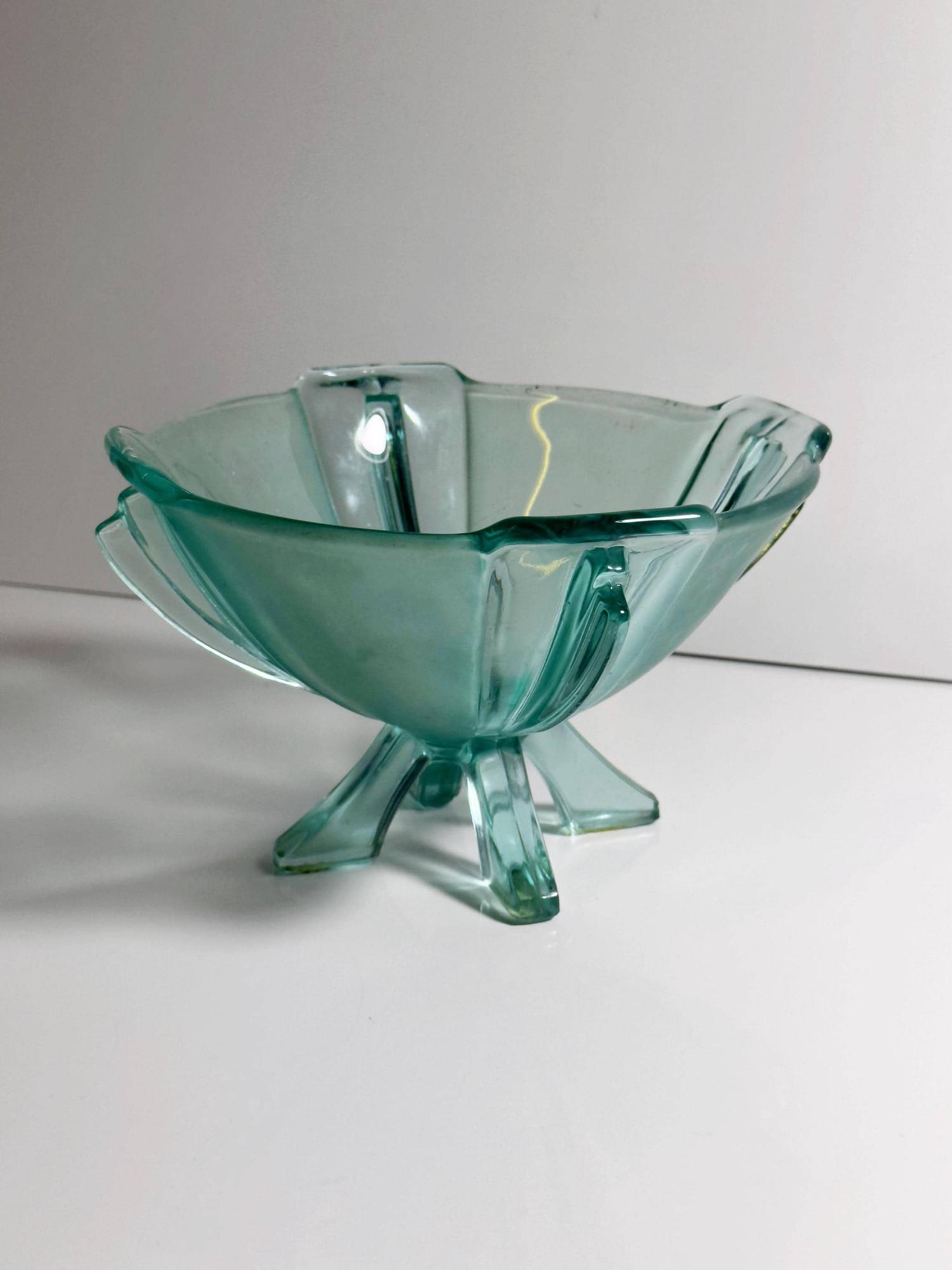 Stölzle Heřmanova Huť Art-Deco Fußschale Nr. 19283 in Aqua 4
