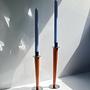 Vintage Kerzenhalter Paar aus Holz und Metall 4