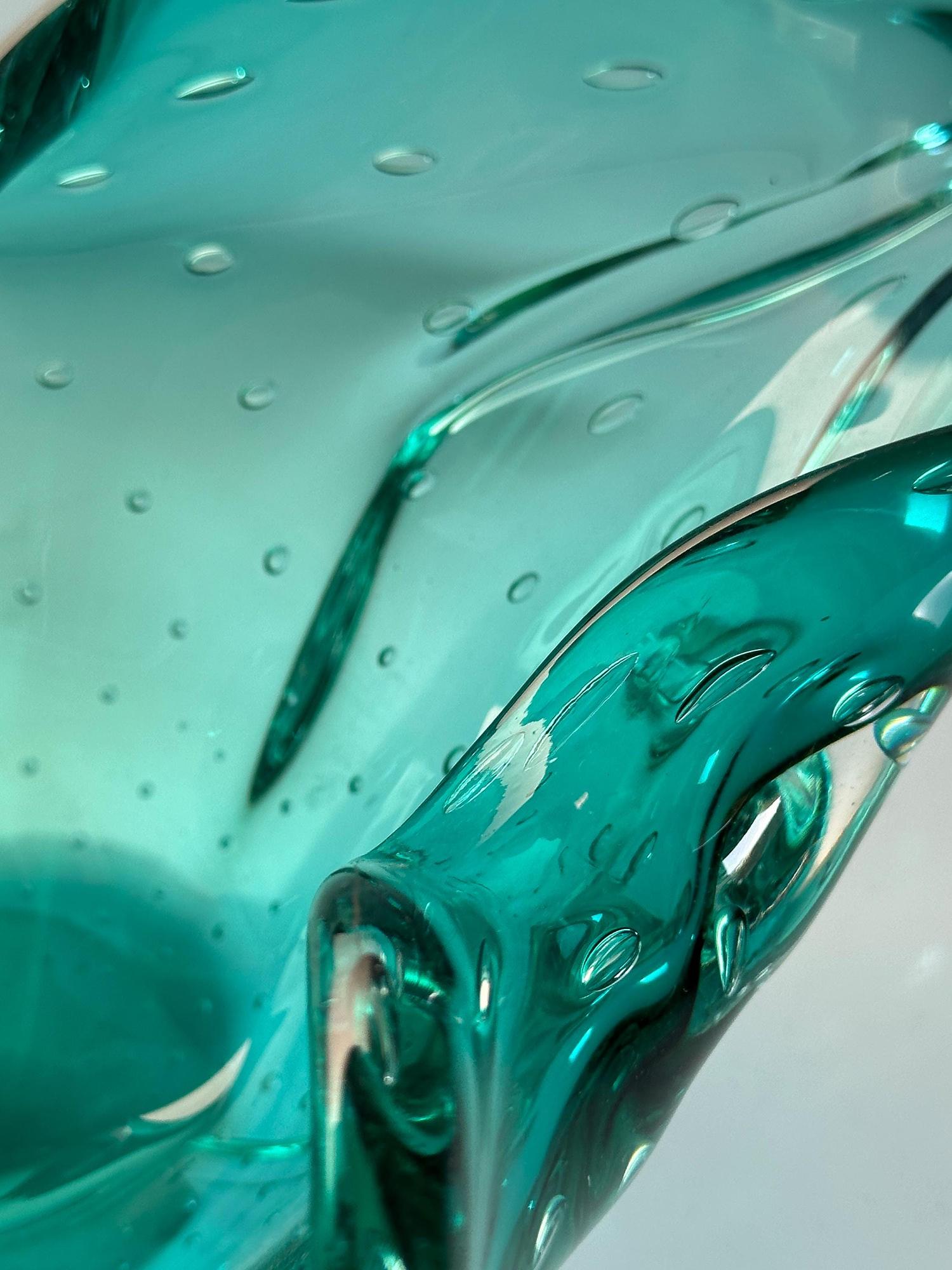 Große Vintage Murano Glasschale in Mintgrün 2