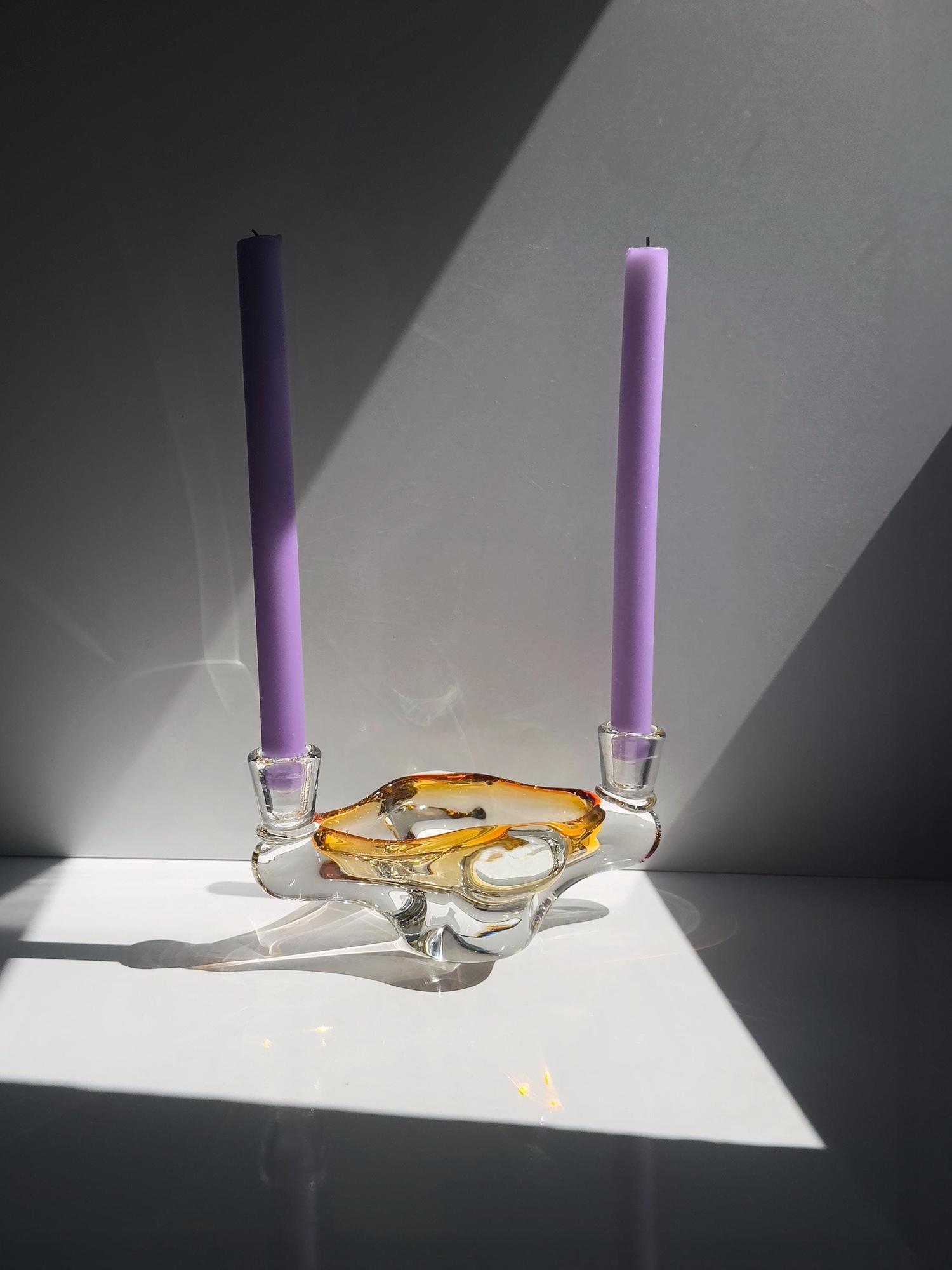 Vintage Murano Glas Aschenbecher mit 2 Kerzenhaltern 2