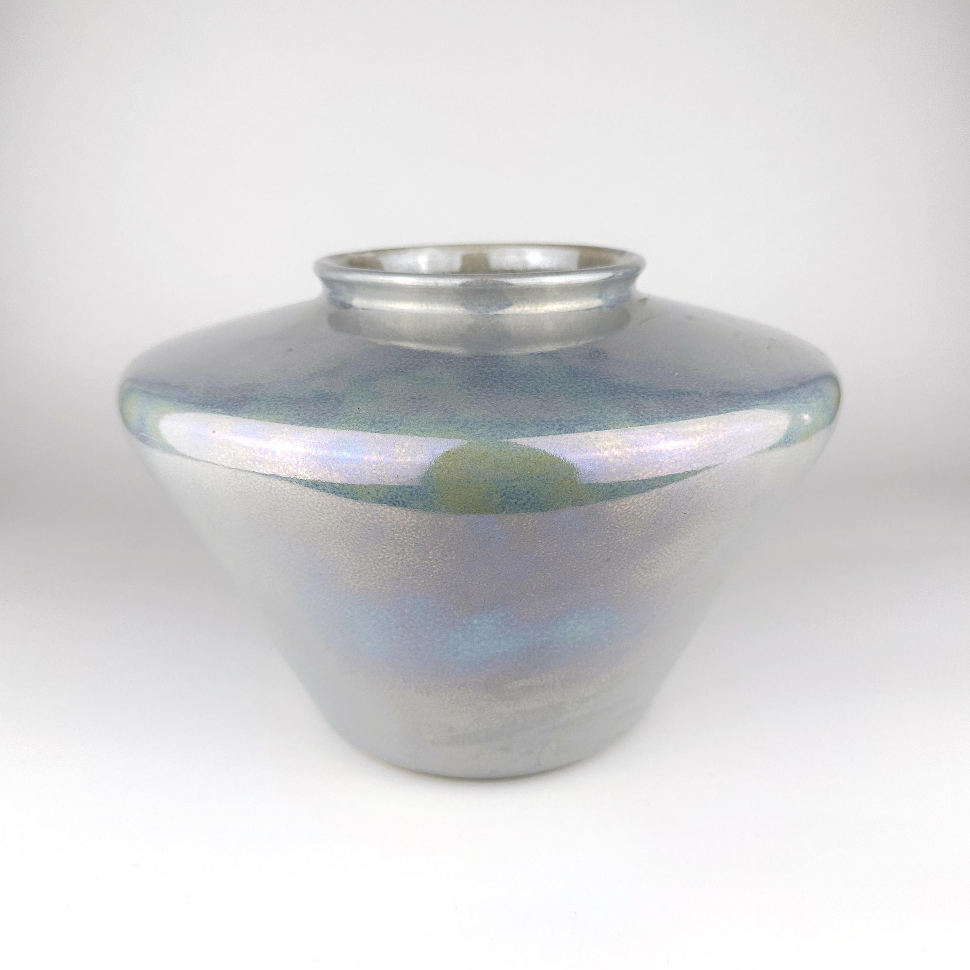 Vintage Keramikvase in Grau-Blau mit Perlglanz 0
