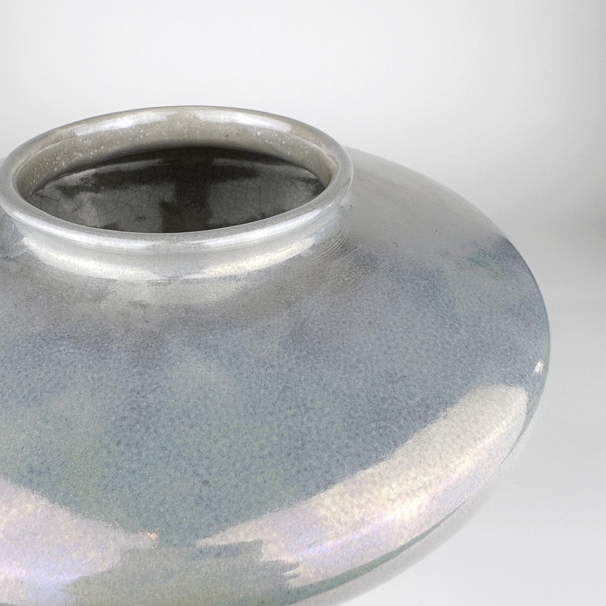 Vintage Keramikvase in Grau-Blau mit Perlglanz 1