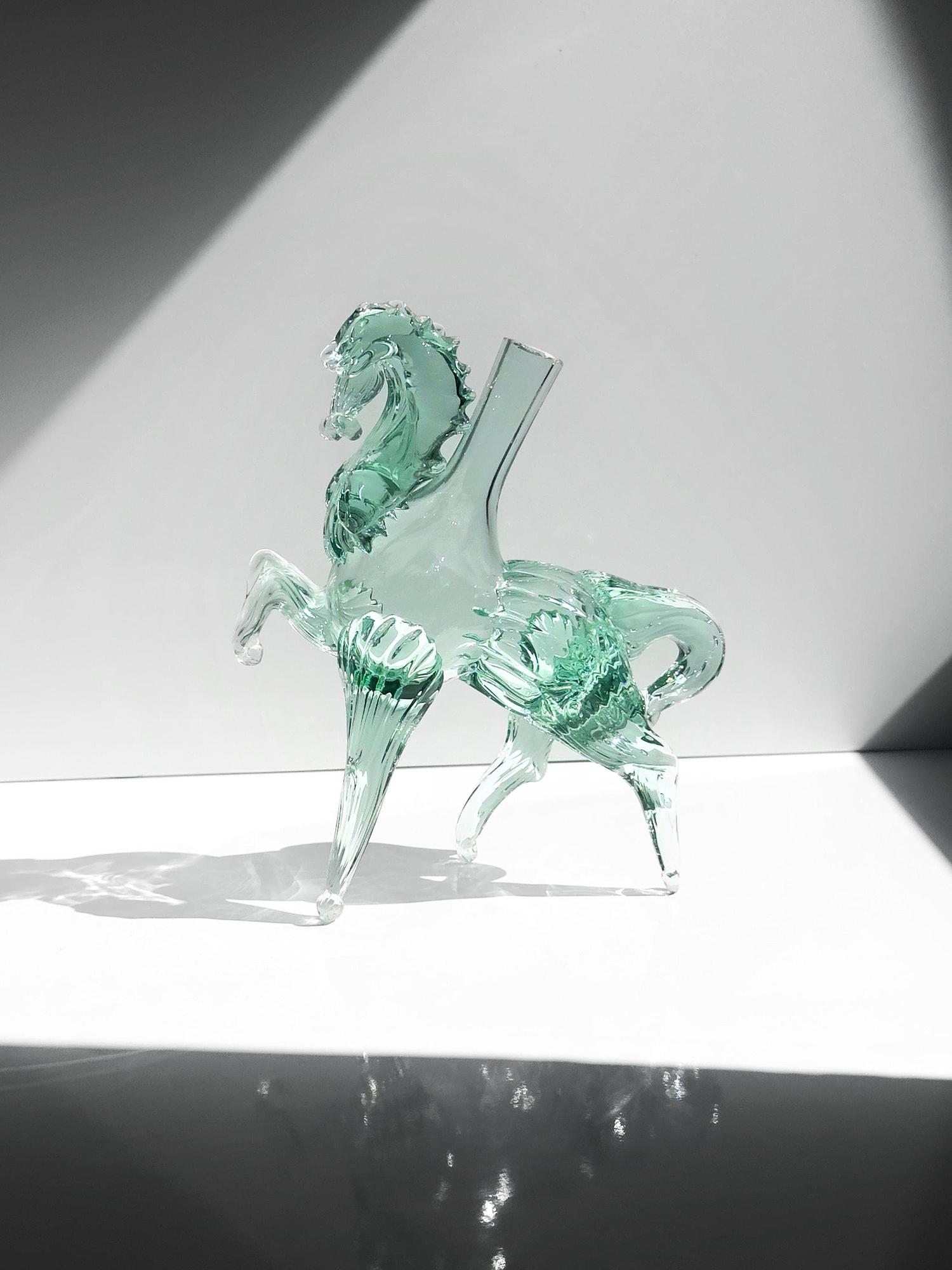 Vintage Murano Pferde-Vase in Mintgrün, Italien um 1970 0