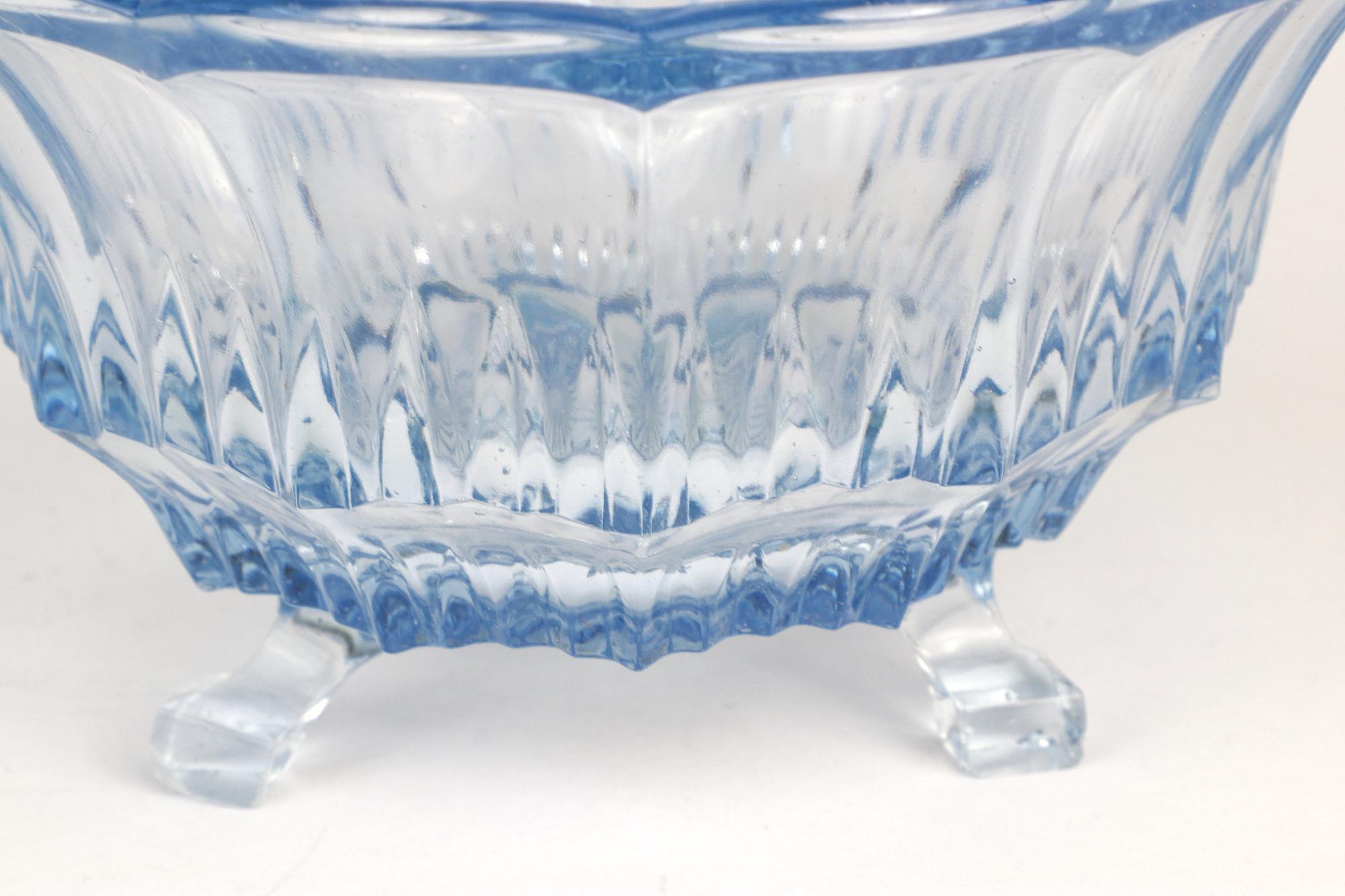 Walther Glas „Hanna“ Art-Deco Fußschale in Azurblau, 1930er 1