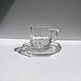 6 Vintage Glas-Espressotassen mit achteckigen Untertassen 0
