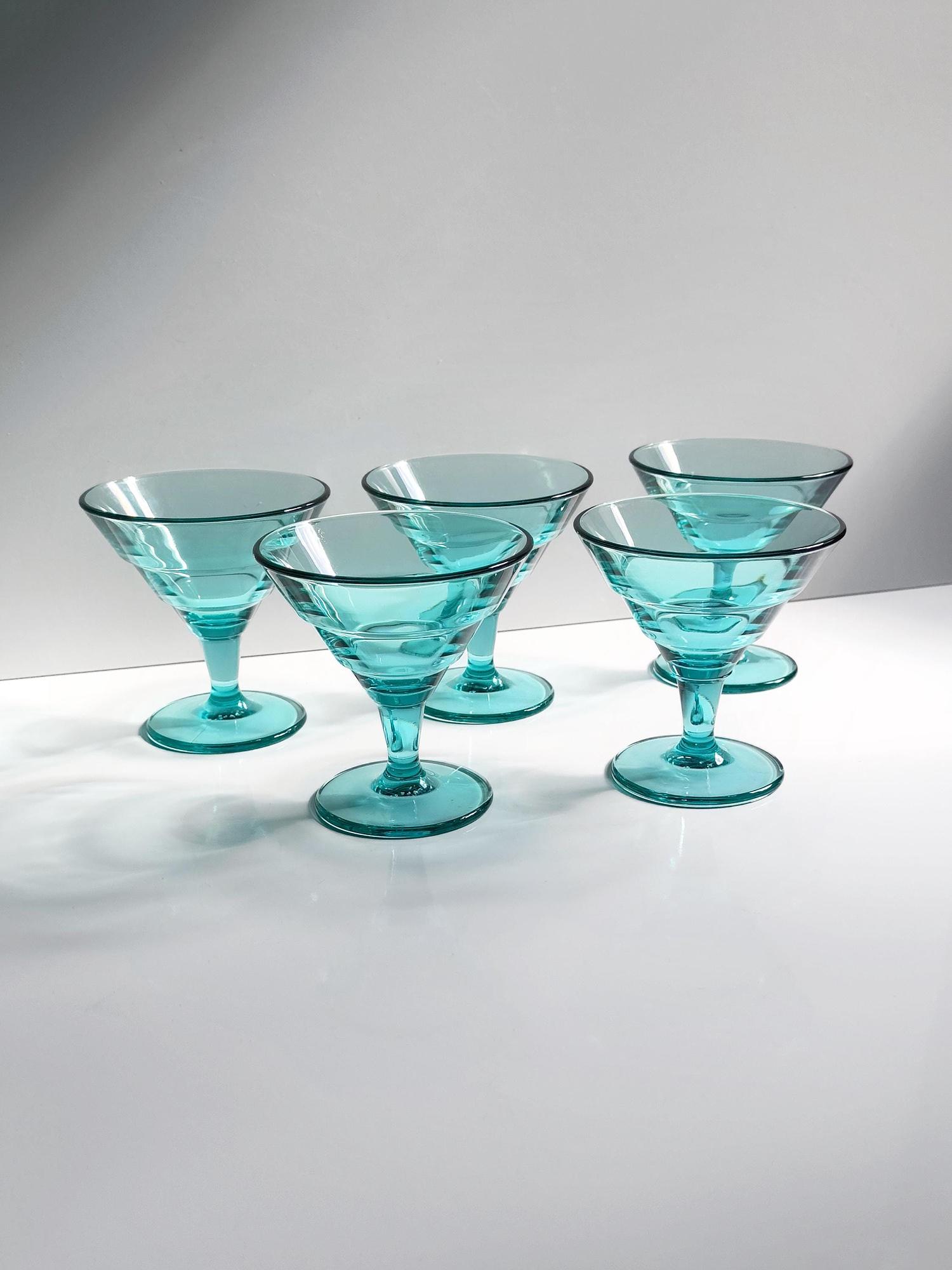 5 Vintage Dessertschalen aus türkisfarbenem Glas 2