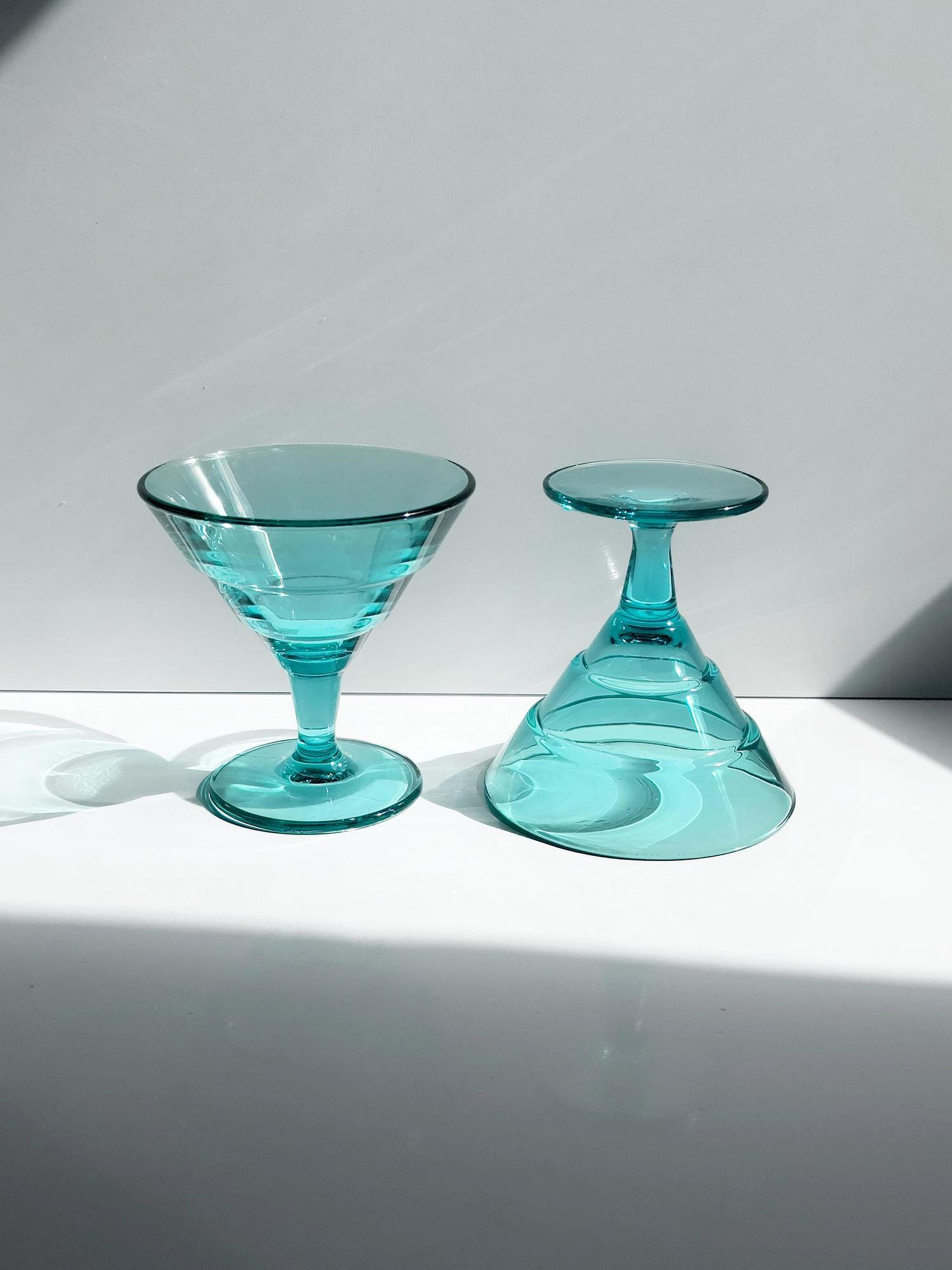 5 Vintage Dessertschalen aus türkisfarbenem Glas 3