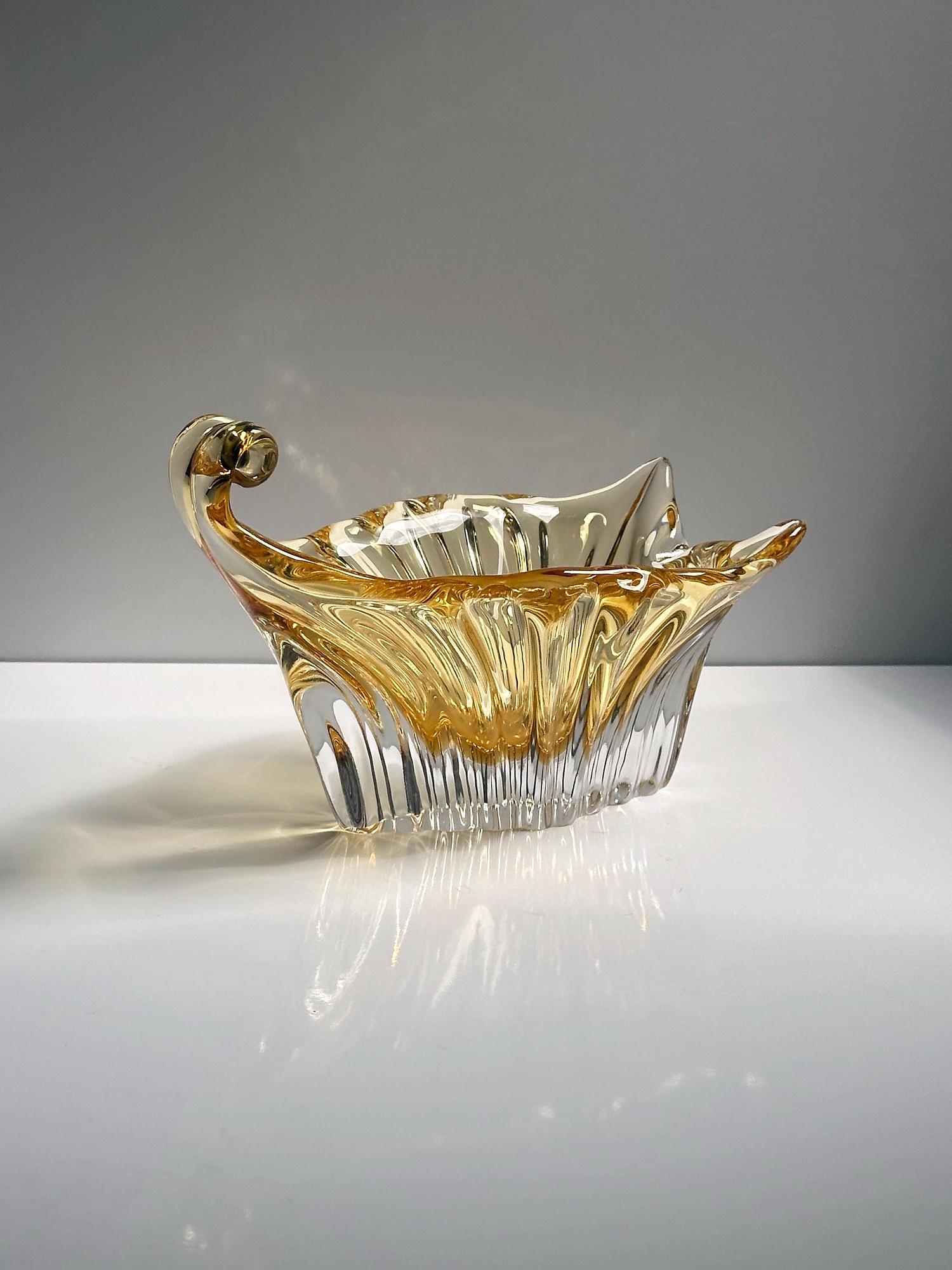 Vintage italienische Glasschale in Champagnergold, 1960er 3