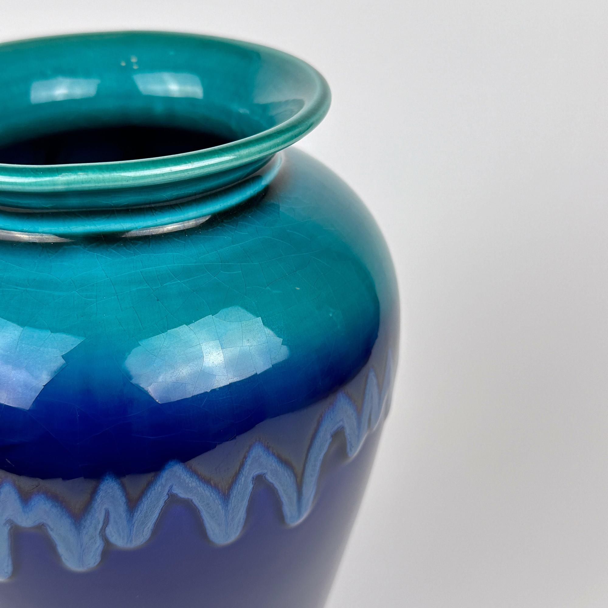 Portugiesische Keramikvase in Kobaltblau und Türkis 3
