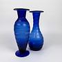 Vintage Glasvasen Paar in Kobaltblau mit satiniertem Swirl 1