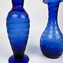 Vintage Glasvasen Paar in Kobaltblau mit satiniertem Swirl 5