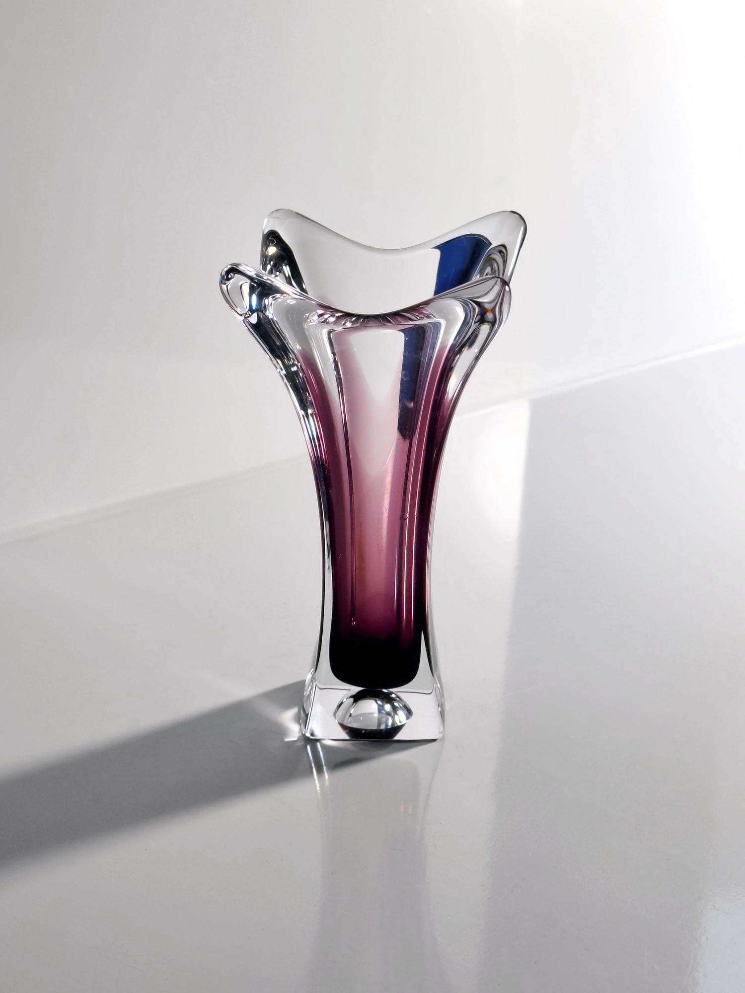 Vintage Murano Glasvase in Aubergine und Klarglas 2
