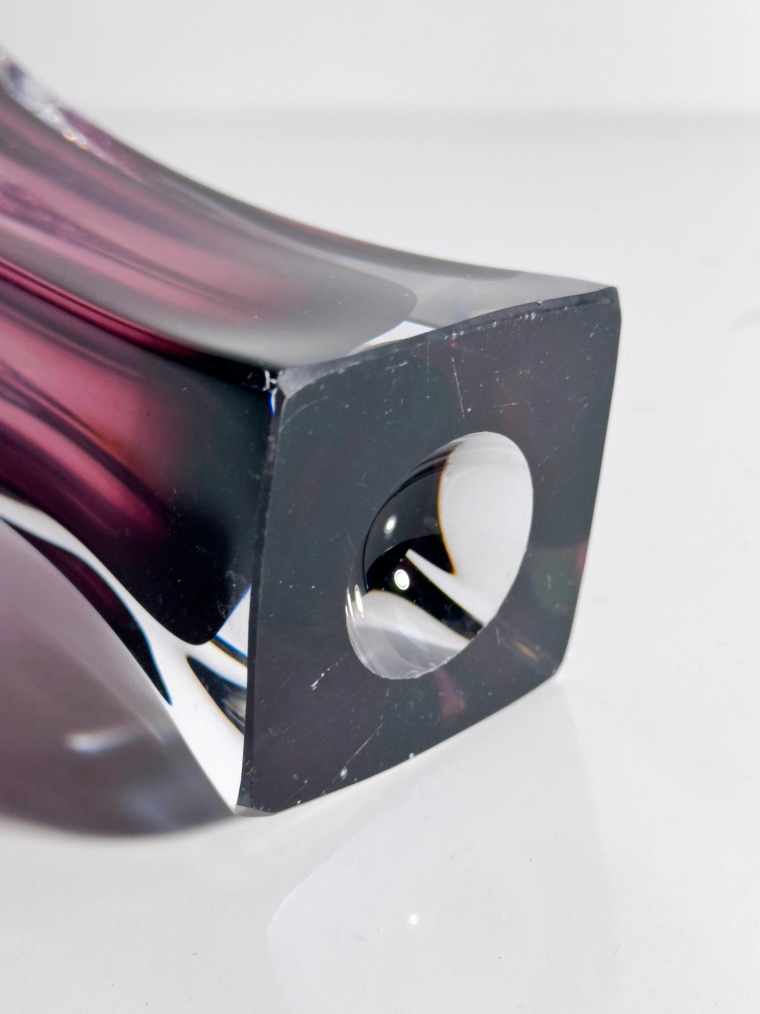 Vintage Murano Glasvase in Aubergine und Klarglas 4